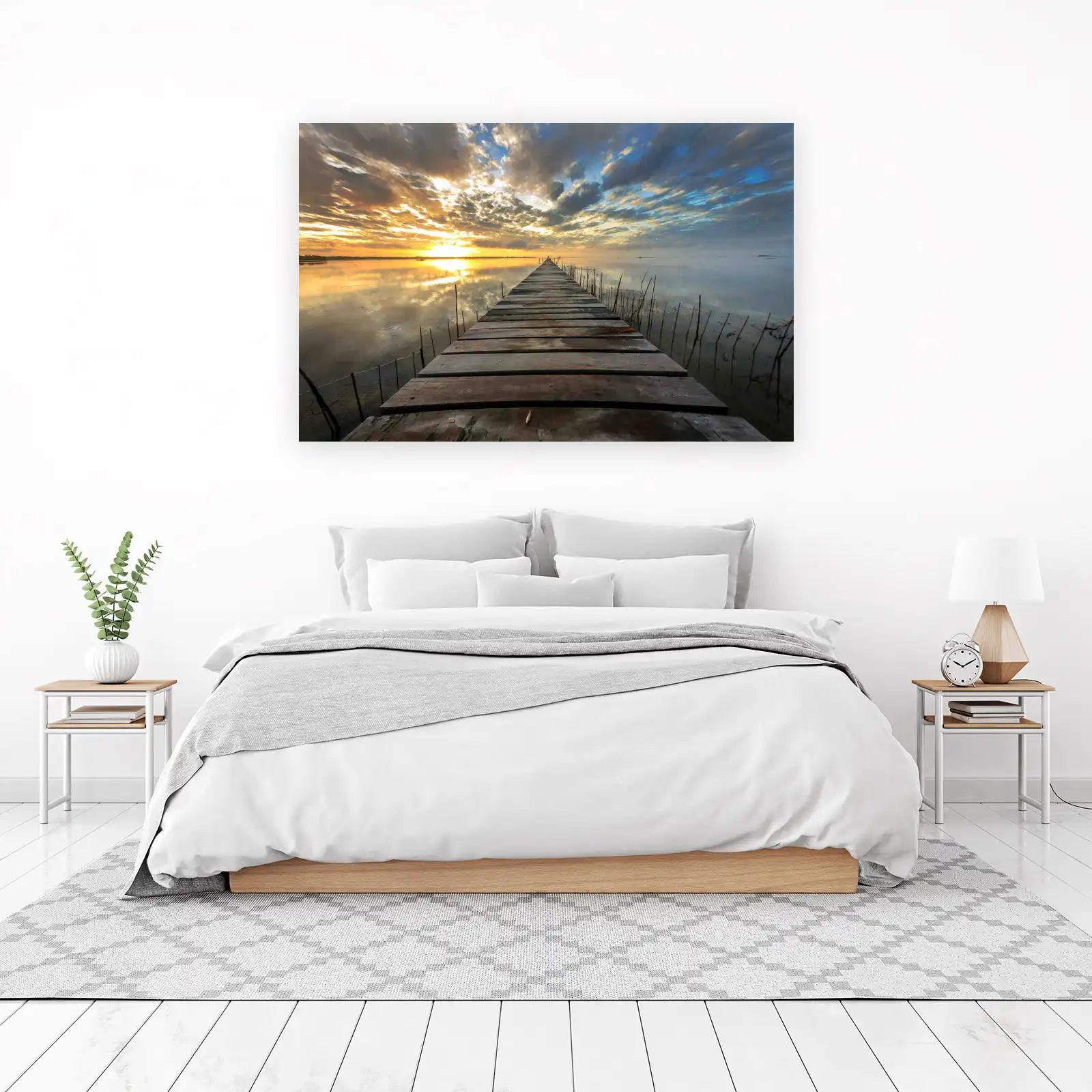 Serene Sunrise Pier Landscape Wall Art