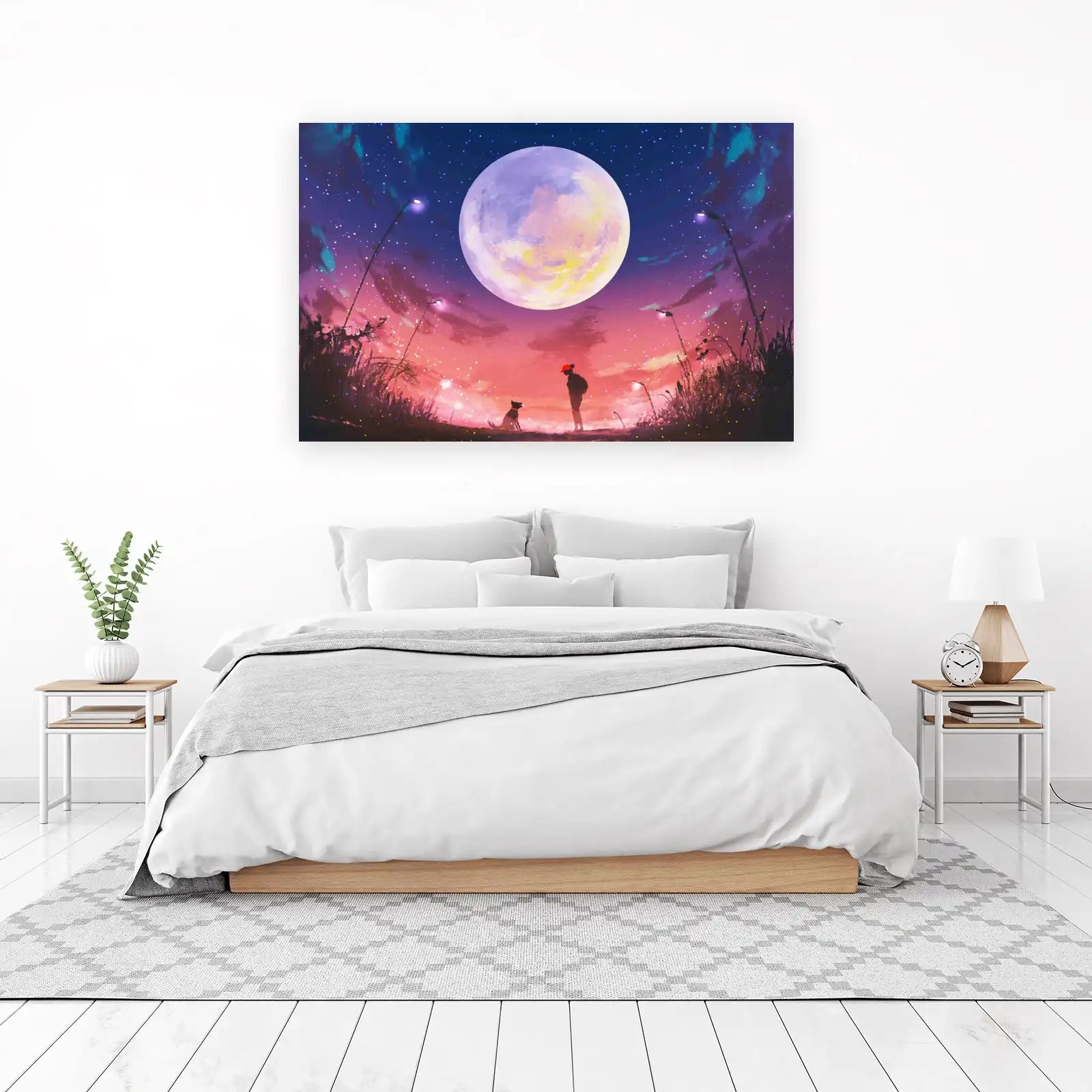 Magical Moonlit Night Dog & Boy Wall Art