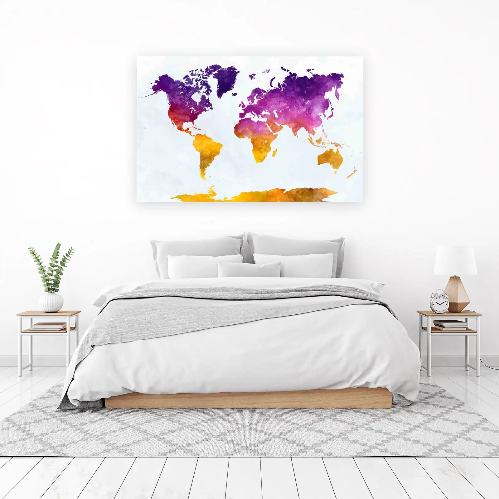 Vibrant Watercolor World Map Wall Art