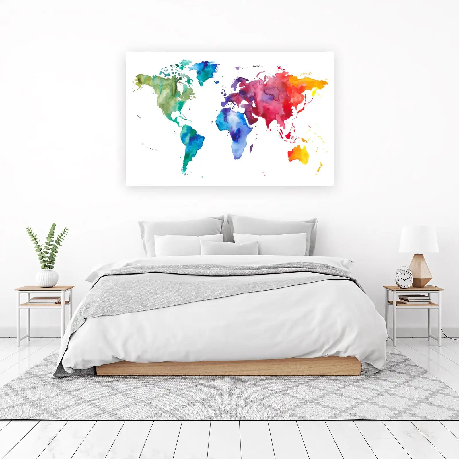 Vibrant Watercolor World Map Wall Art for Home Decor