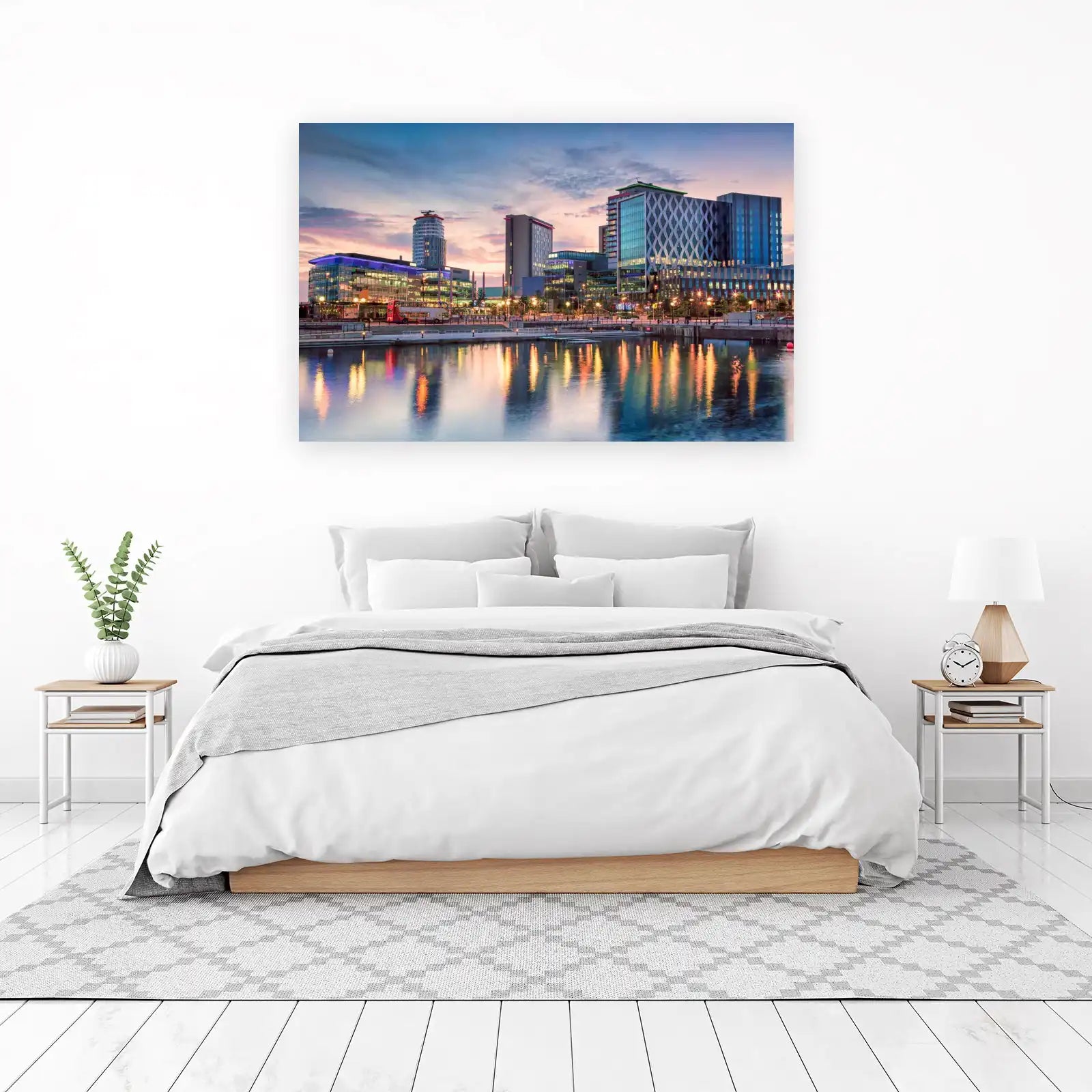 Modern Cityscape Waterfront Dusk Wall Art