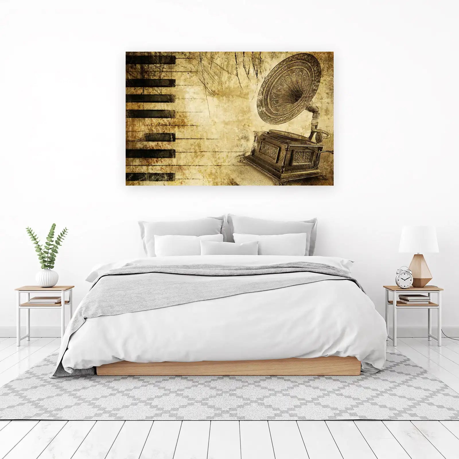 Vintage Gramophone & Piano Keys Wall Art