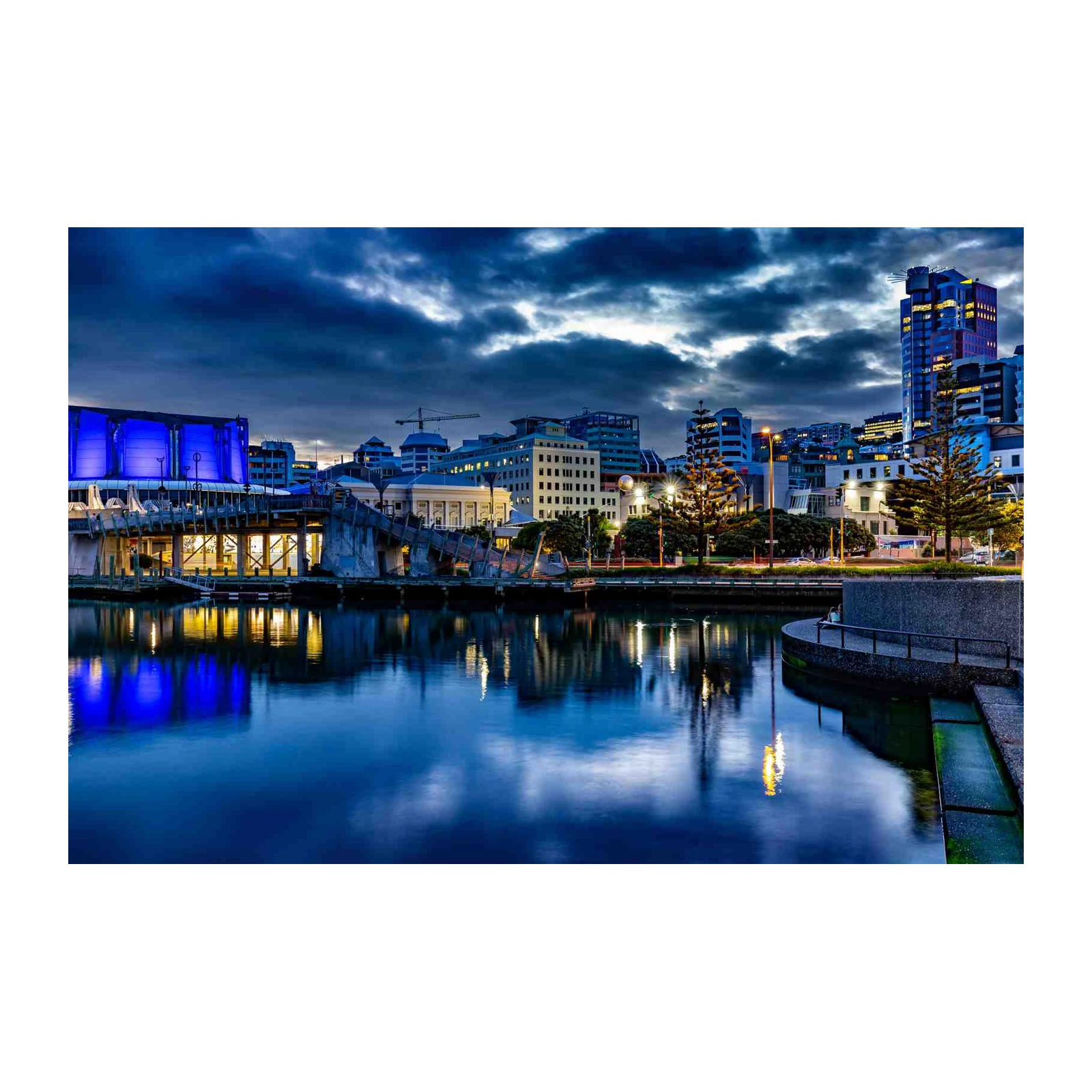 Nighttime Cityscape Reflection Wall Art