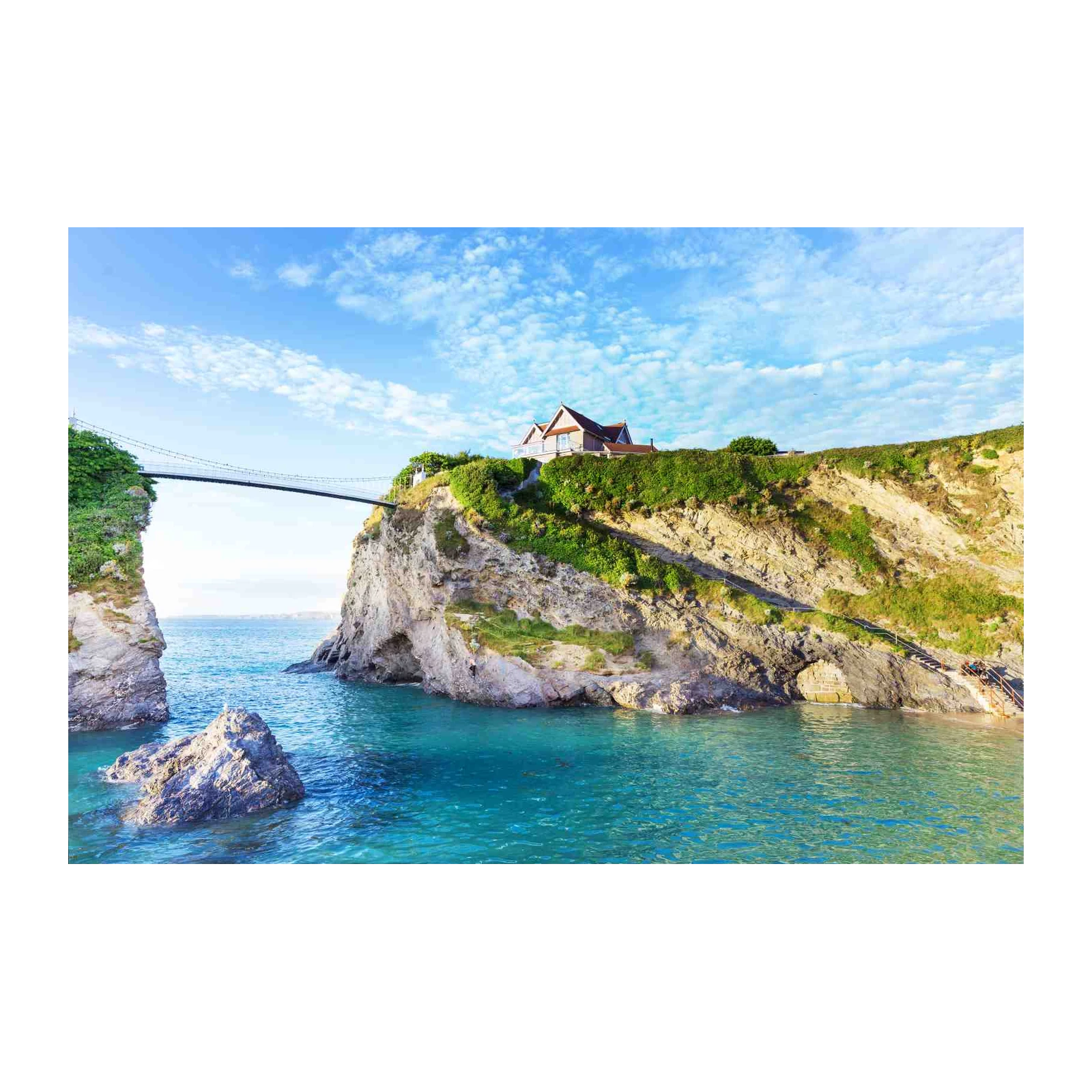 Coastal Cliff House Suspension Bridge Wall Art