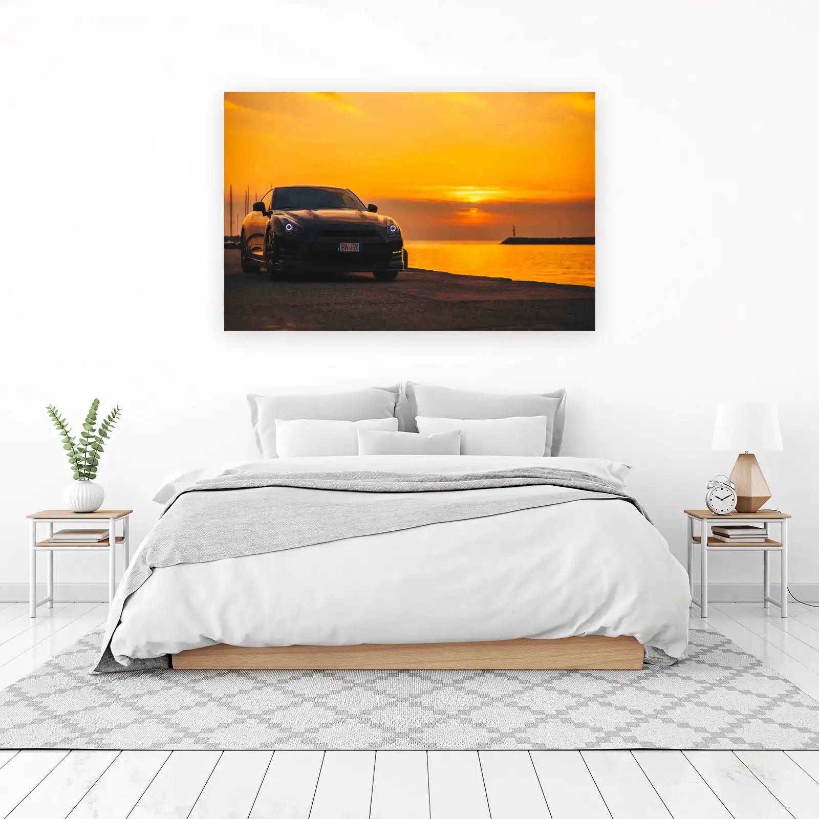 Sleek Black GTR Sunset Ocean Wall Art