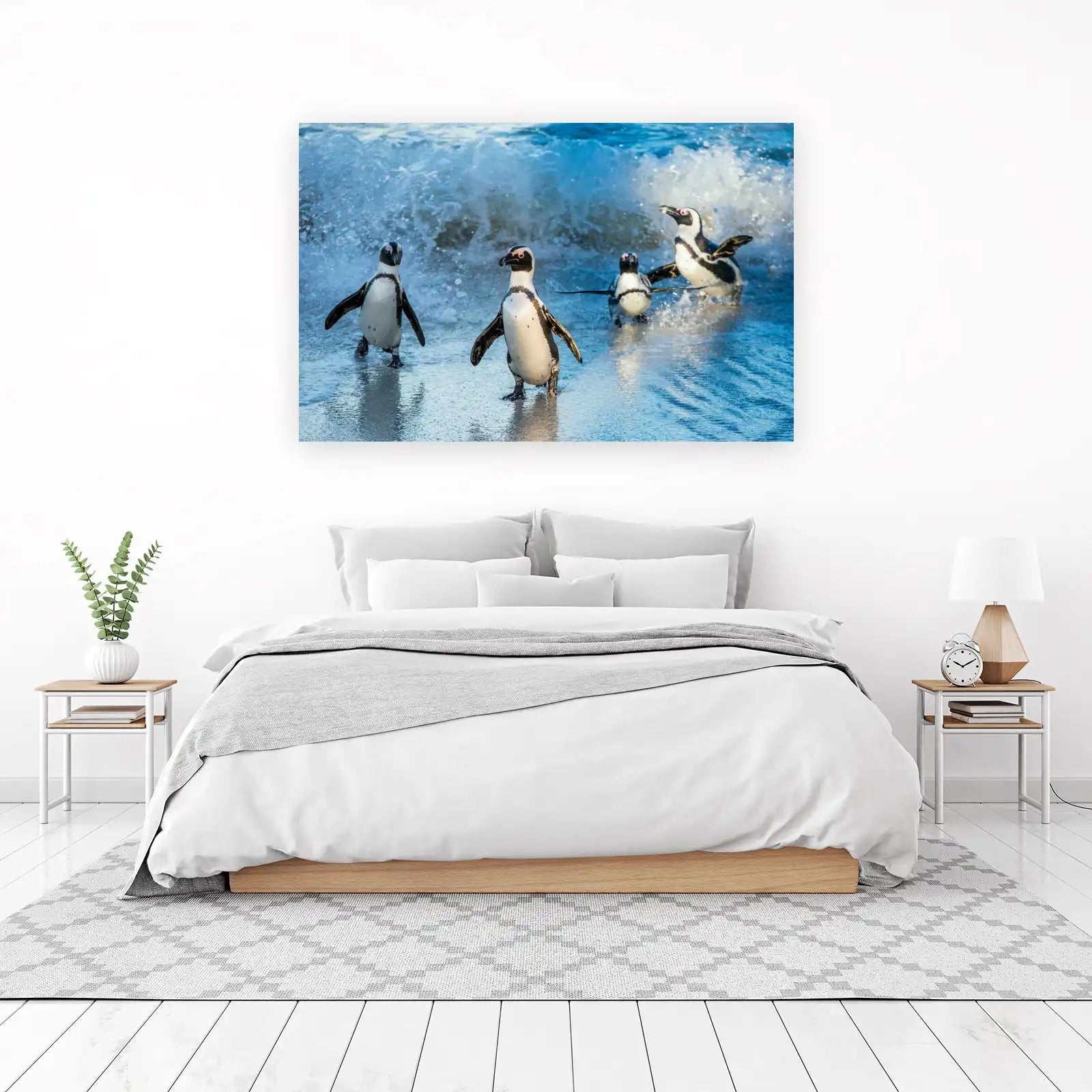 Playful Penguins Beach Scene Wall Art