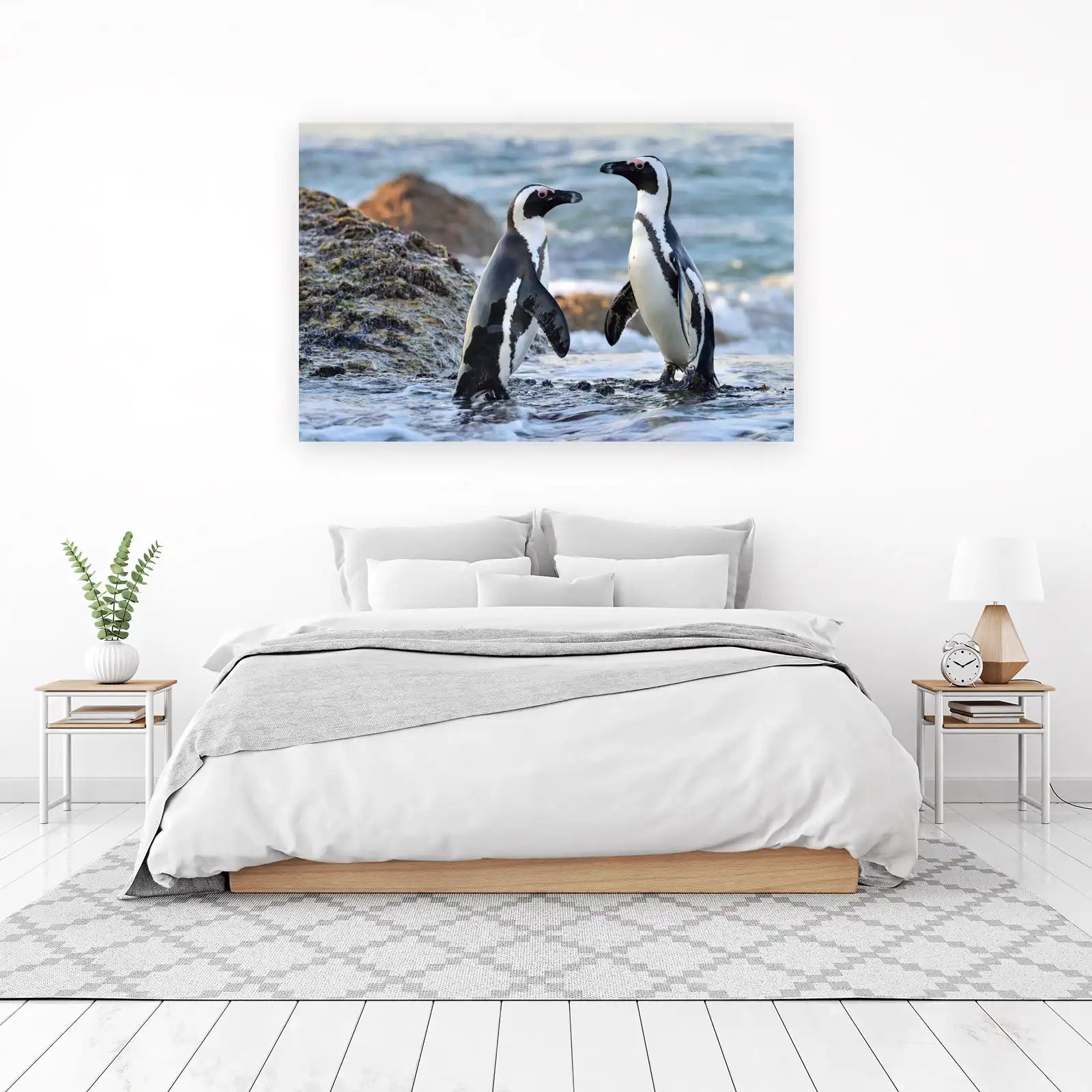 Charming Penguin Duo Beach Scene Wall Art