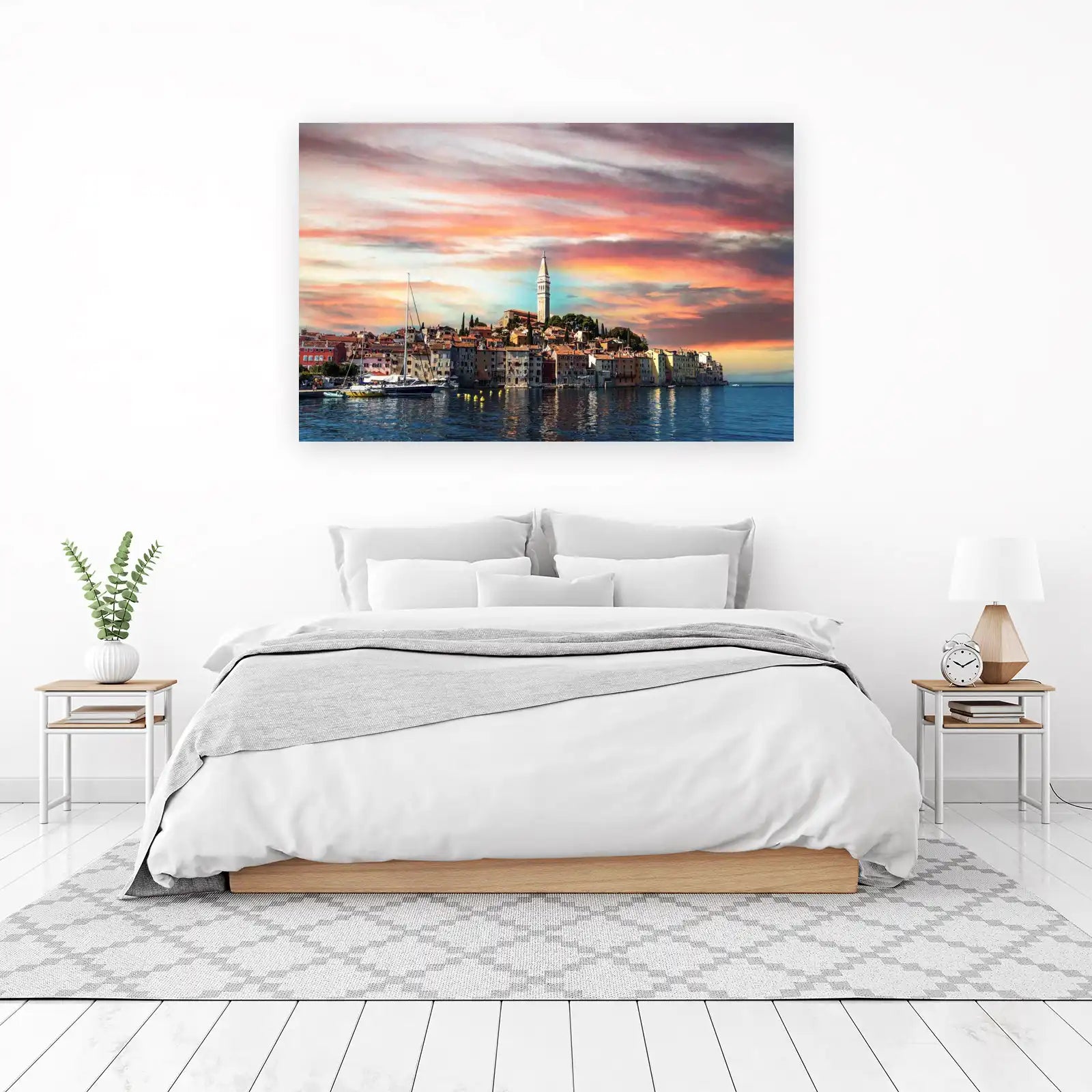 Coastal Sunset Sailboat City Wall Art
