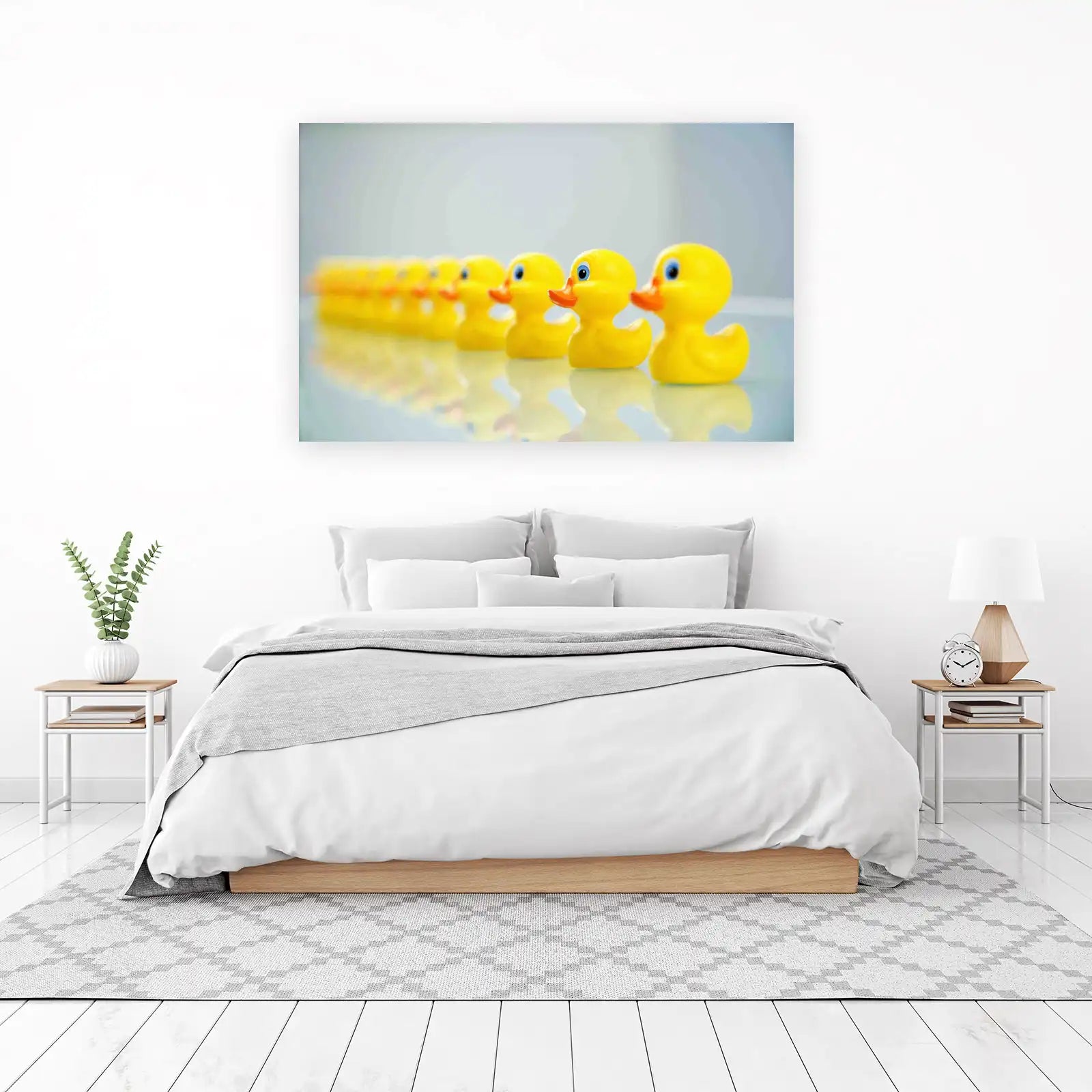 Playful Yellow Duckling Line Wall Art