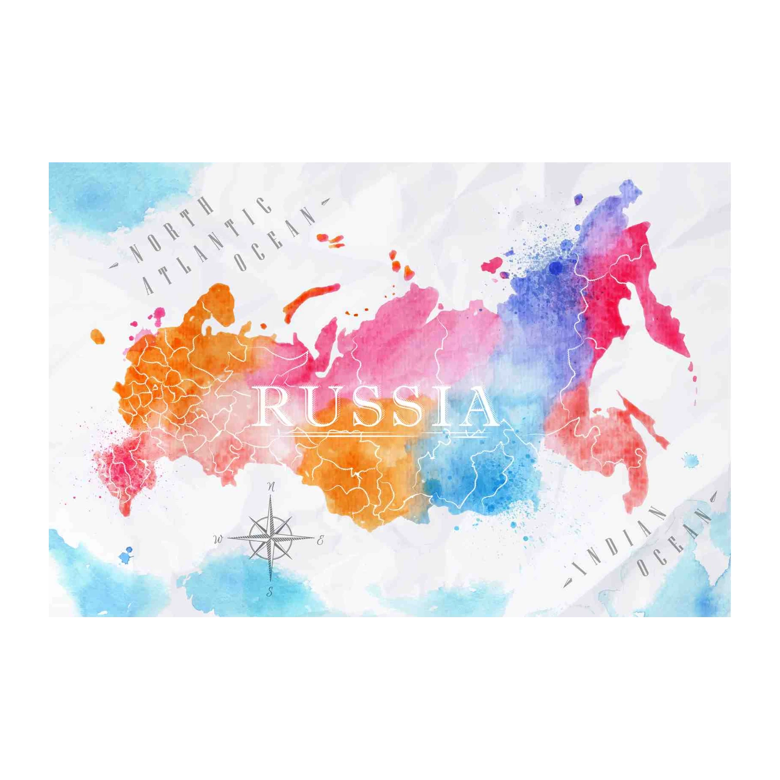 Vibrant Watercolor Russia Map Wall Art