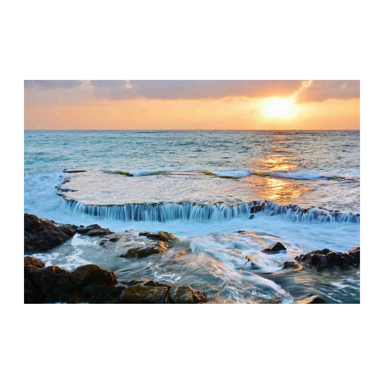 Tranquil Ocean Waterfall Sunset Wall Art