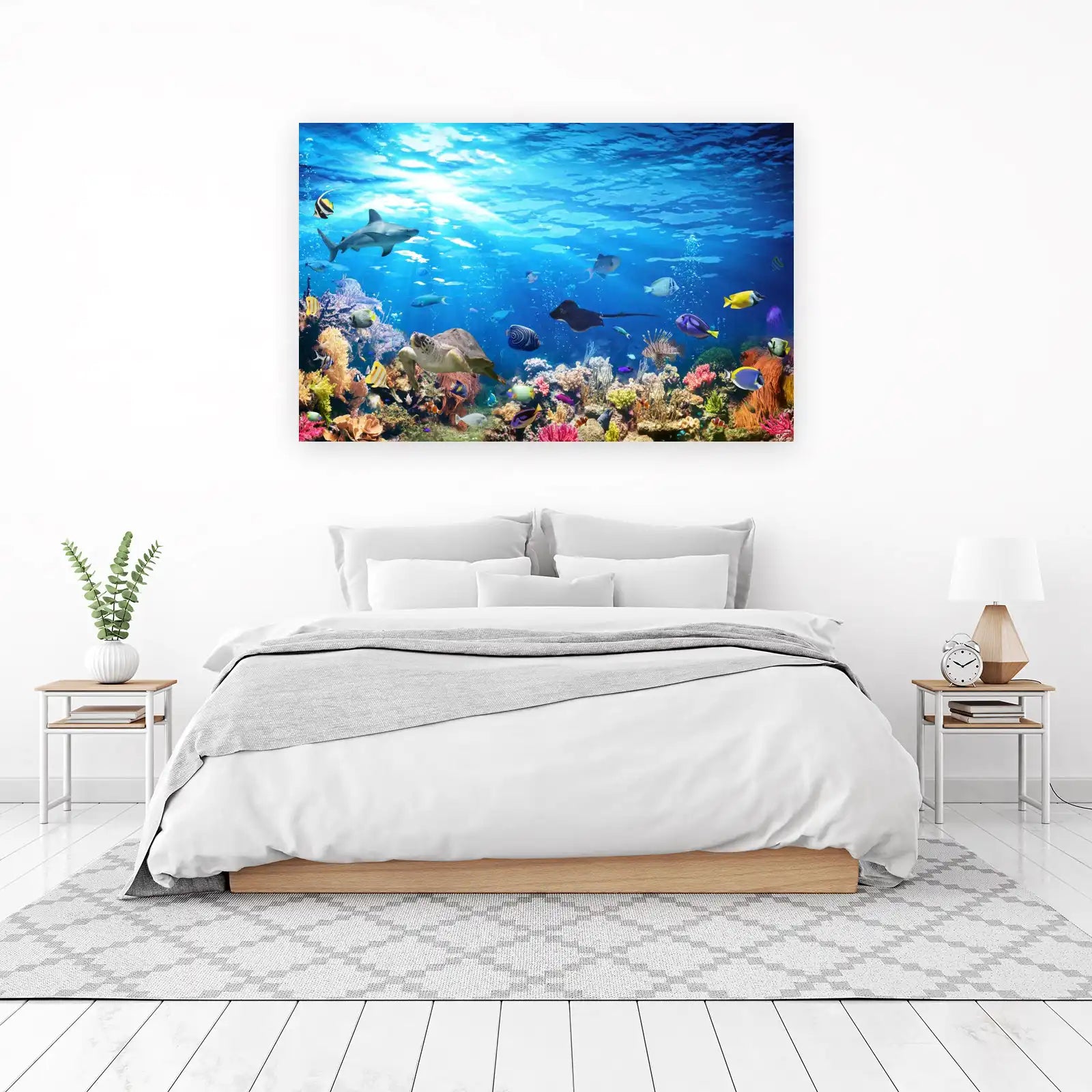 Vibrant Underwater Coral Reef Shark Turtle Wall Art