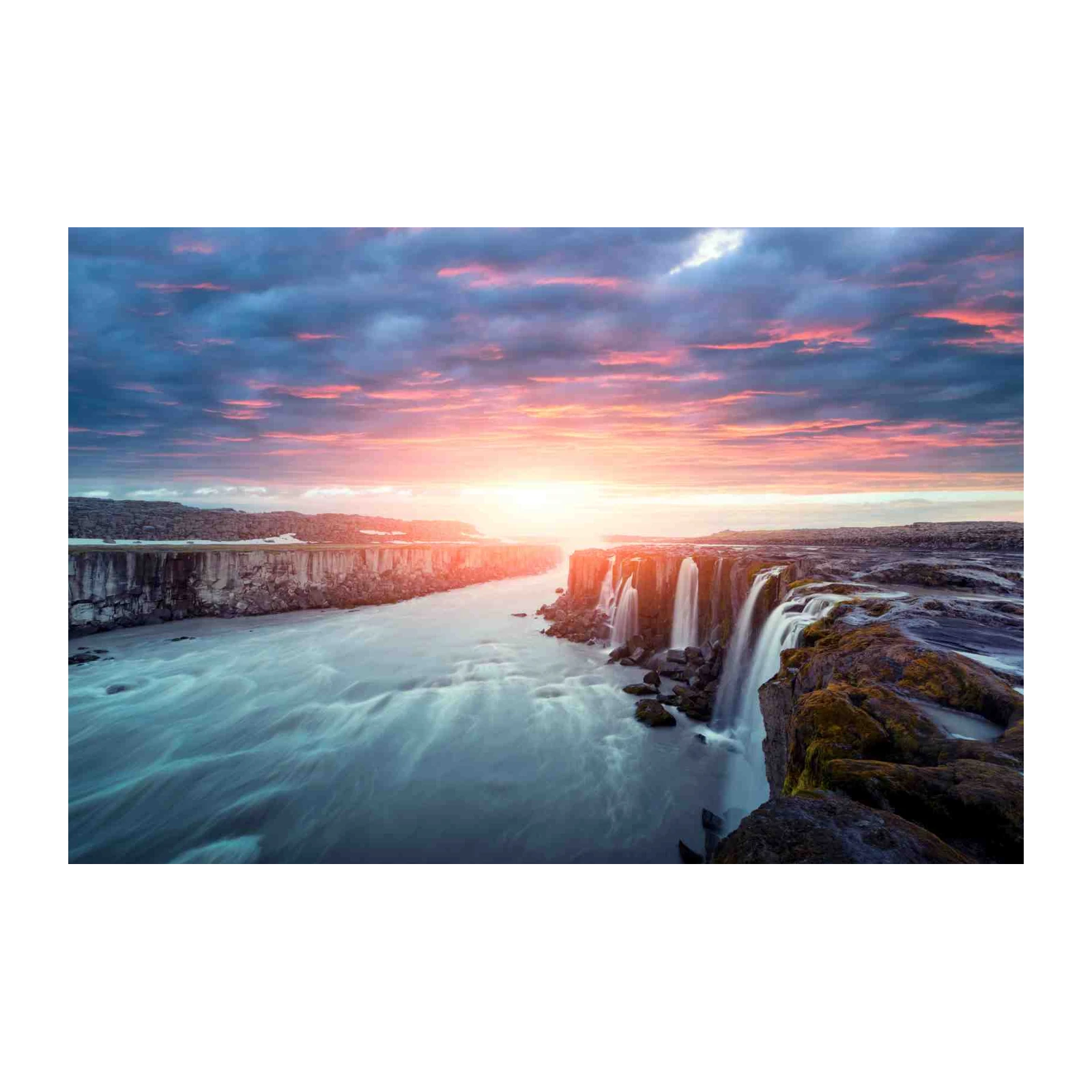 Dramatic Waterfall Sunset Landscape Wall Art