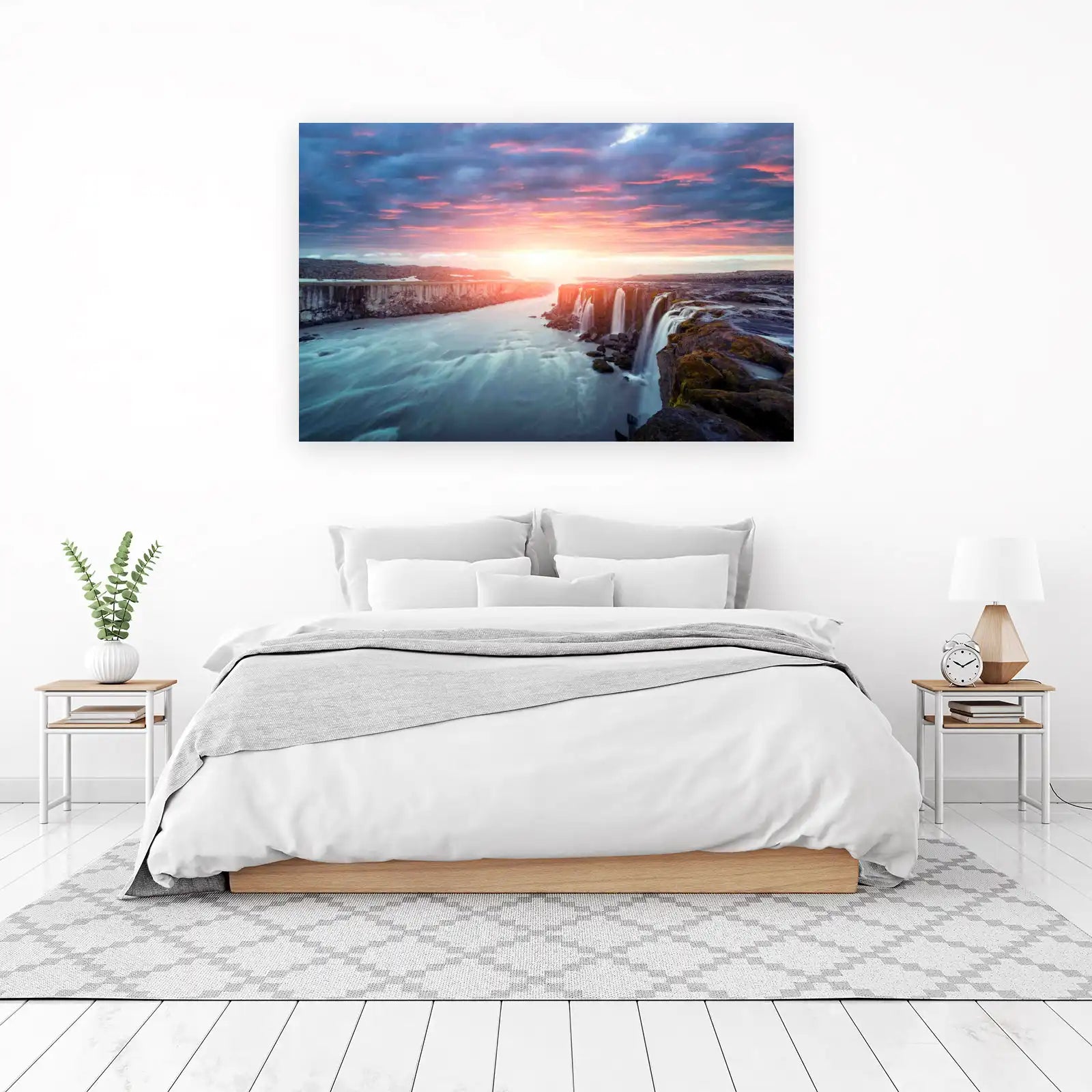 Dramatic Waterfall Sunset Landscape Wall Art