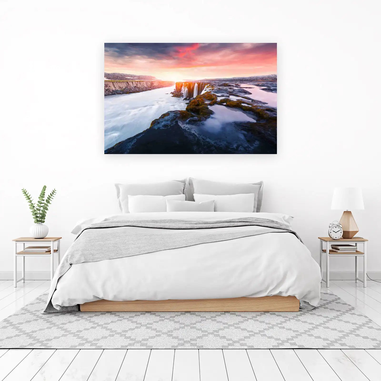Majestic Waterfall Sunset Wall Art | Nature Landscape