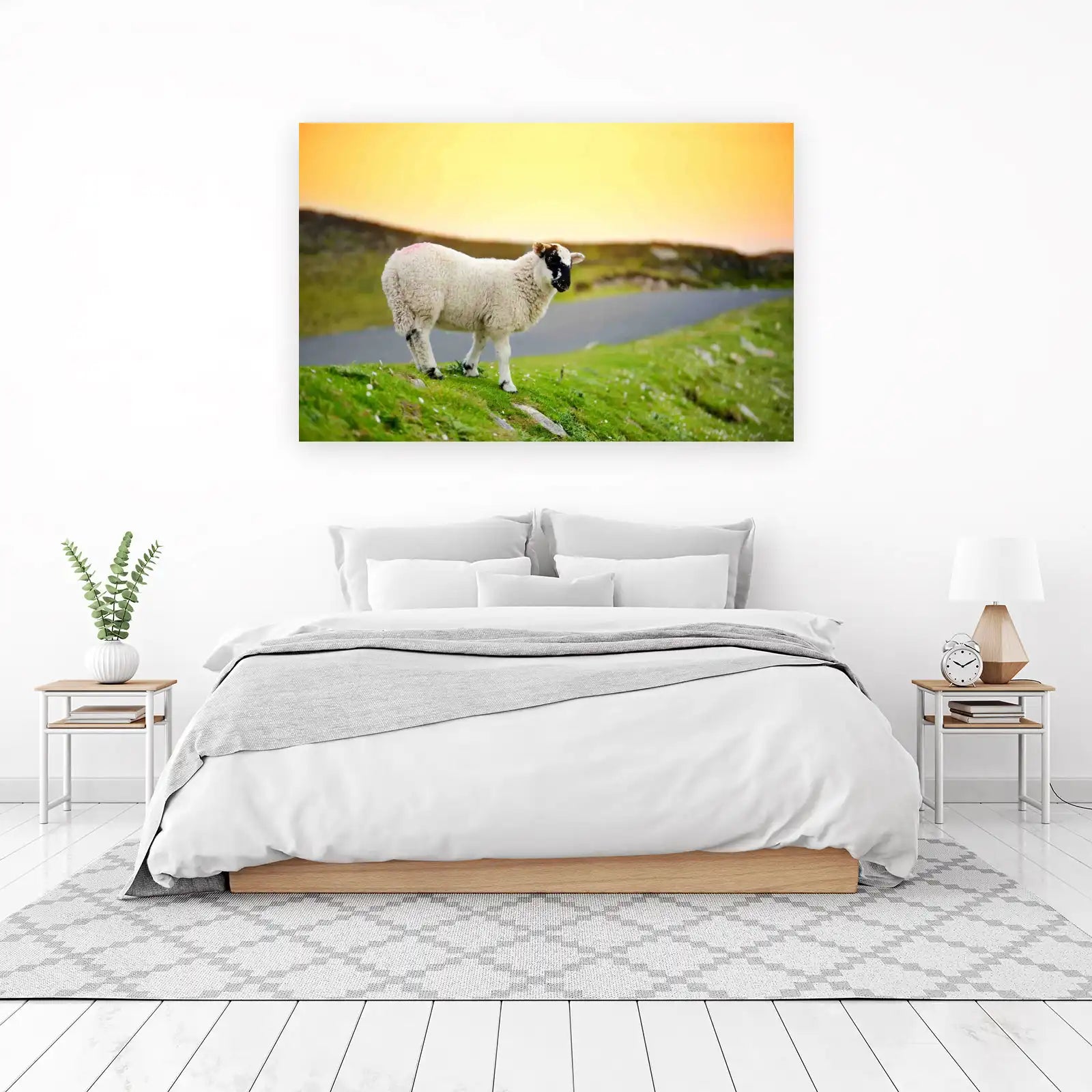 Cute Sheep Landscape Nature Wall Art