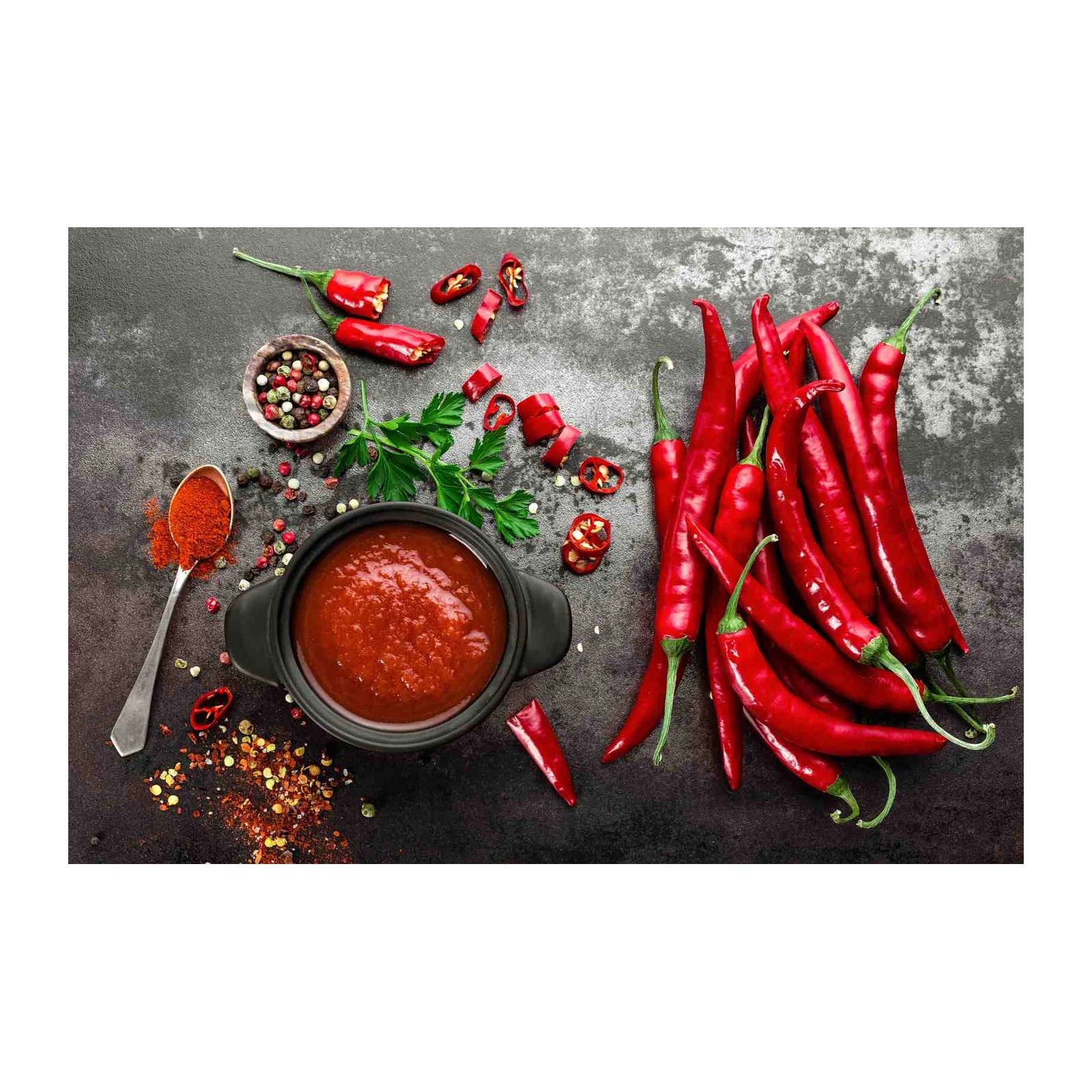 Vibrant Red Chili Pepper & Sauce Wall Art