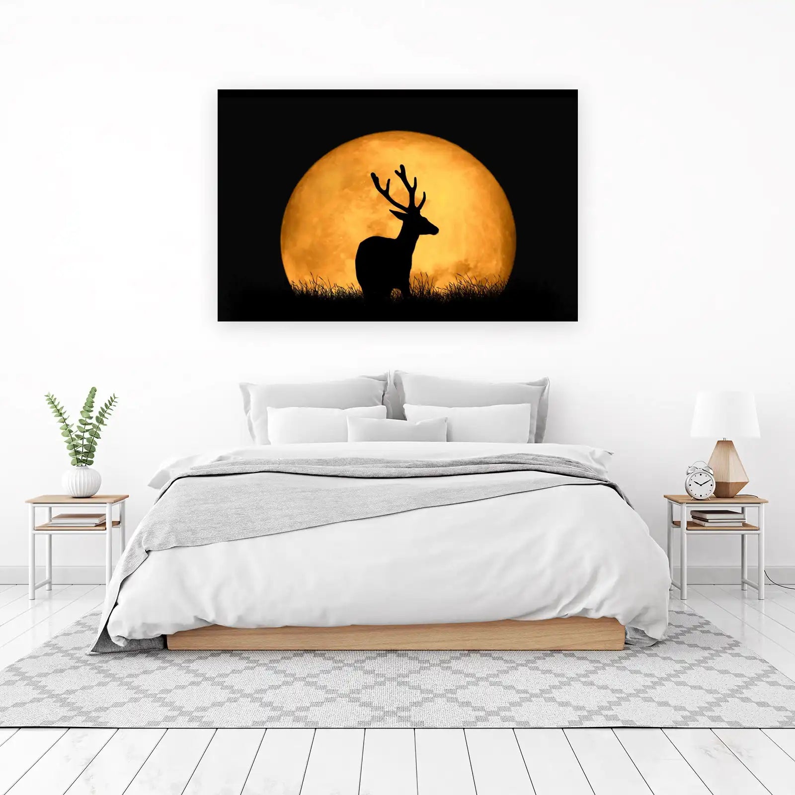 Majestic Stag Silhouette Full Moon Wall Art