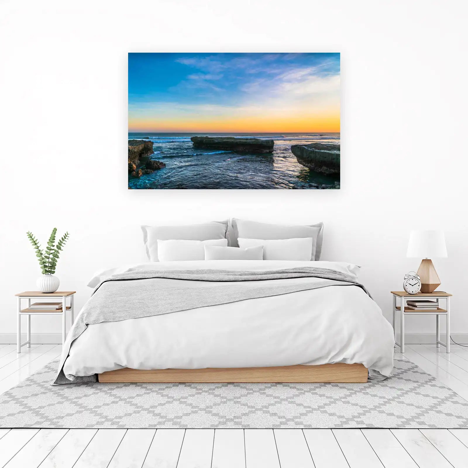Serene Ocean Sunset Rocky Shore Wall Art