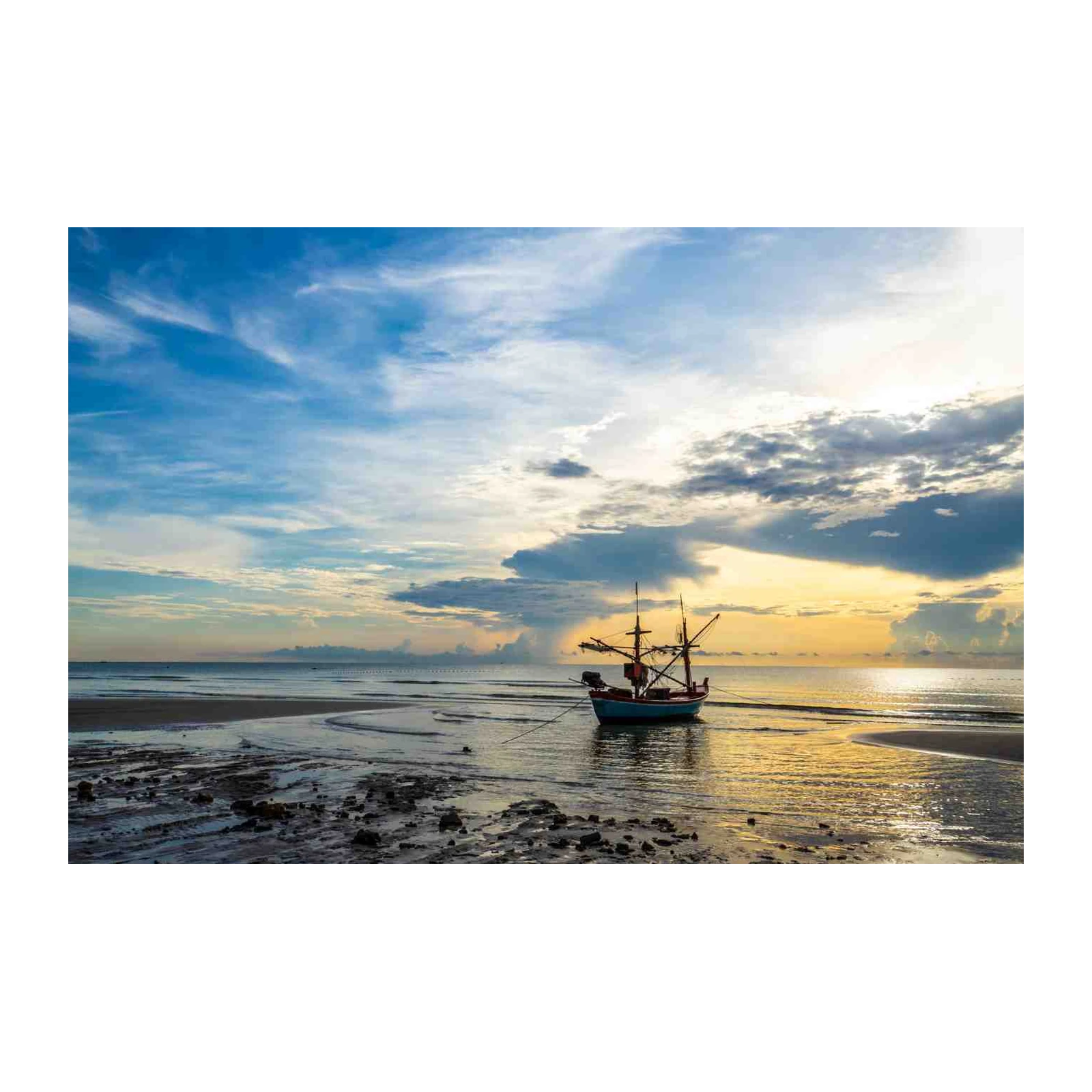 Tranquil Sunrise Fishing Boat Wall Art