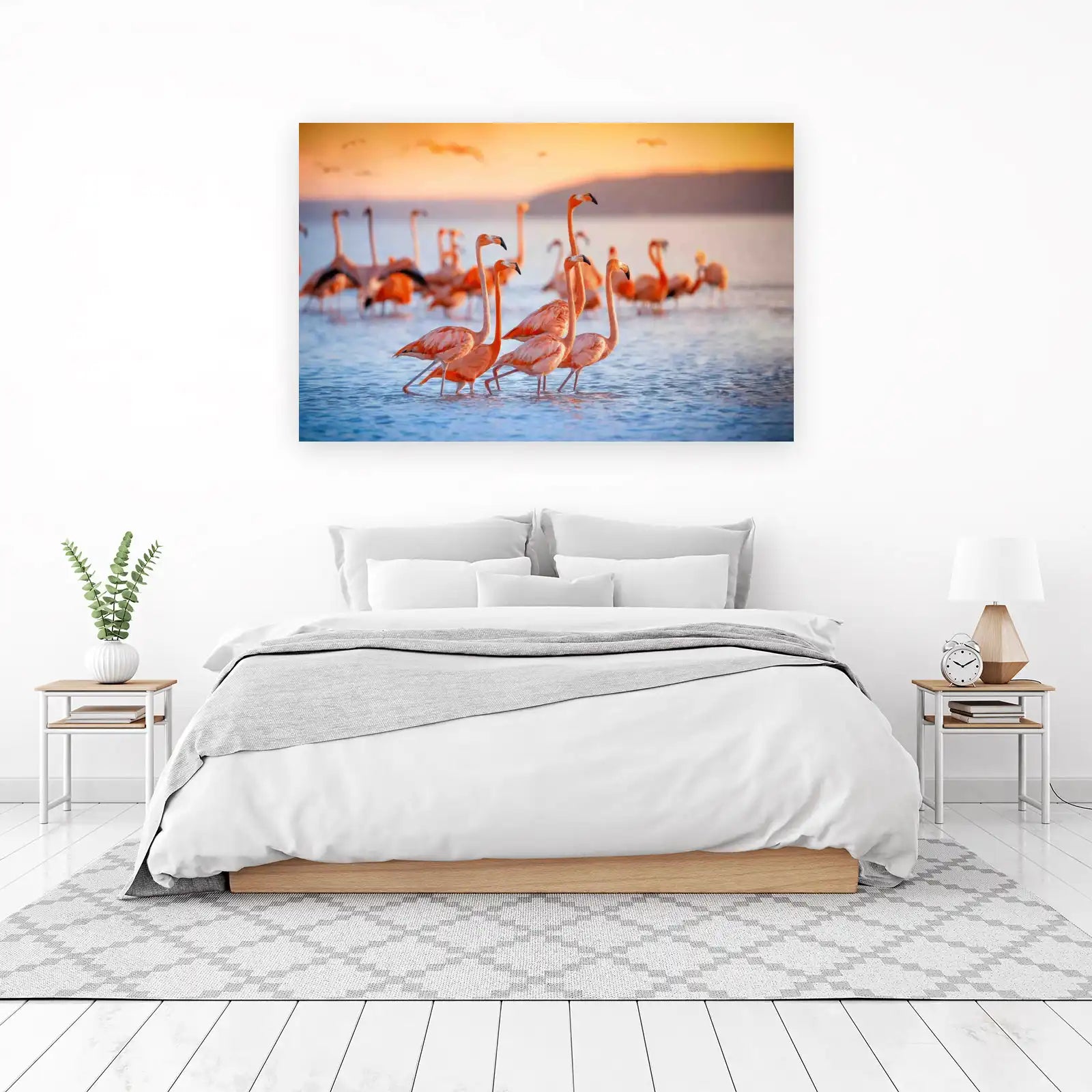 Flamingo Flock Sunset Beach Wall Art
