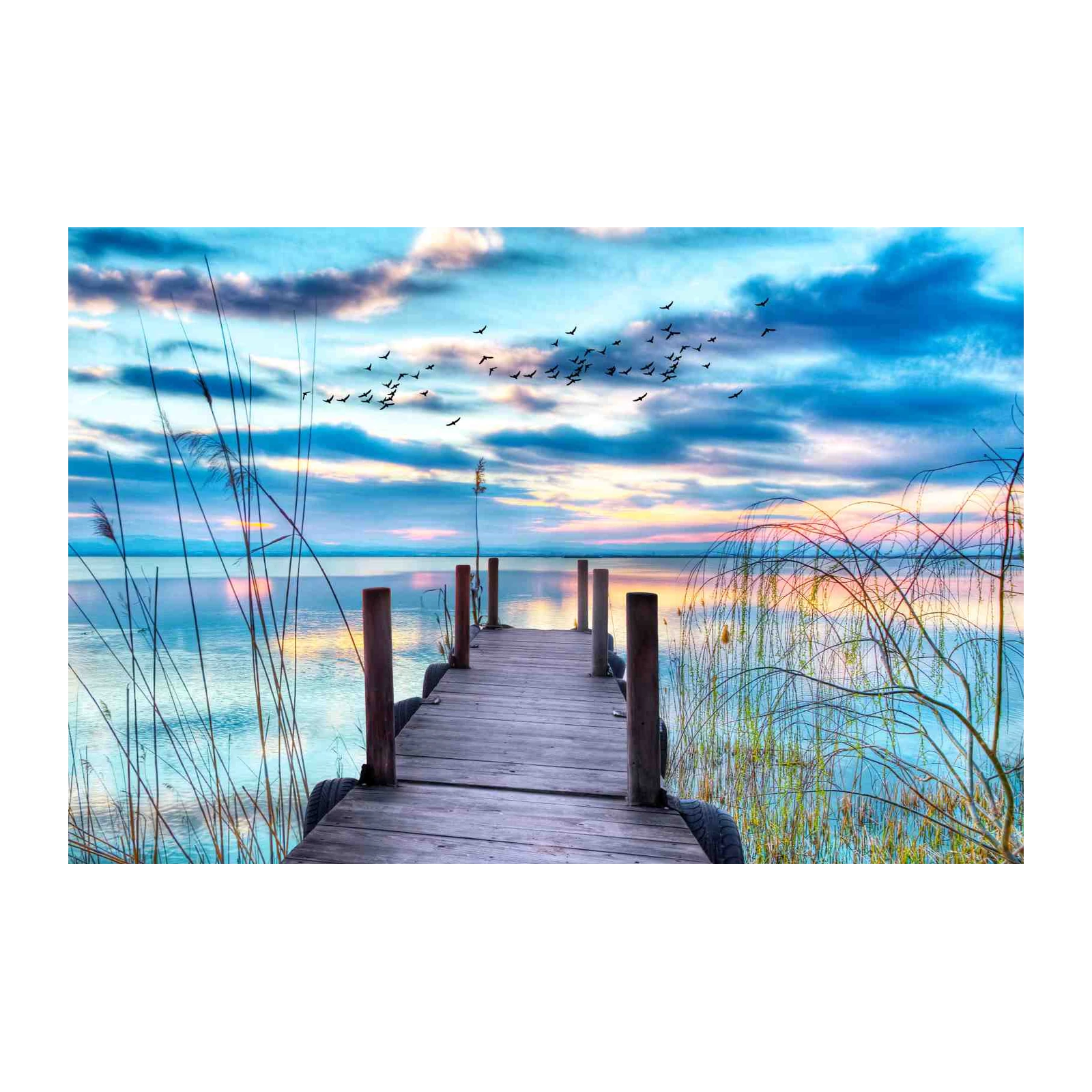 Serene Sunrise Dock & Birds Wall Art