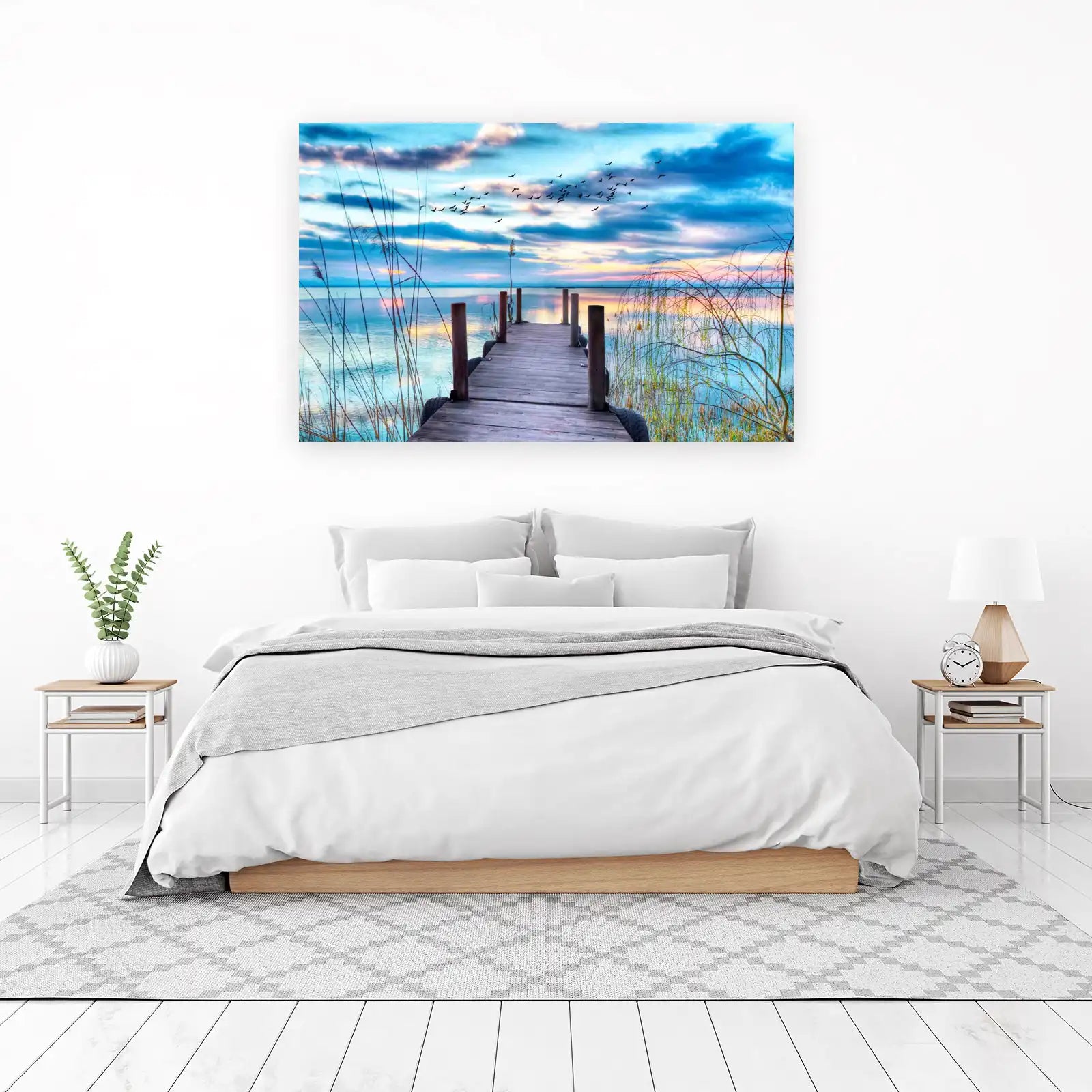 Serene Sunrise Dock & Birds Wall Art