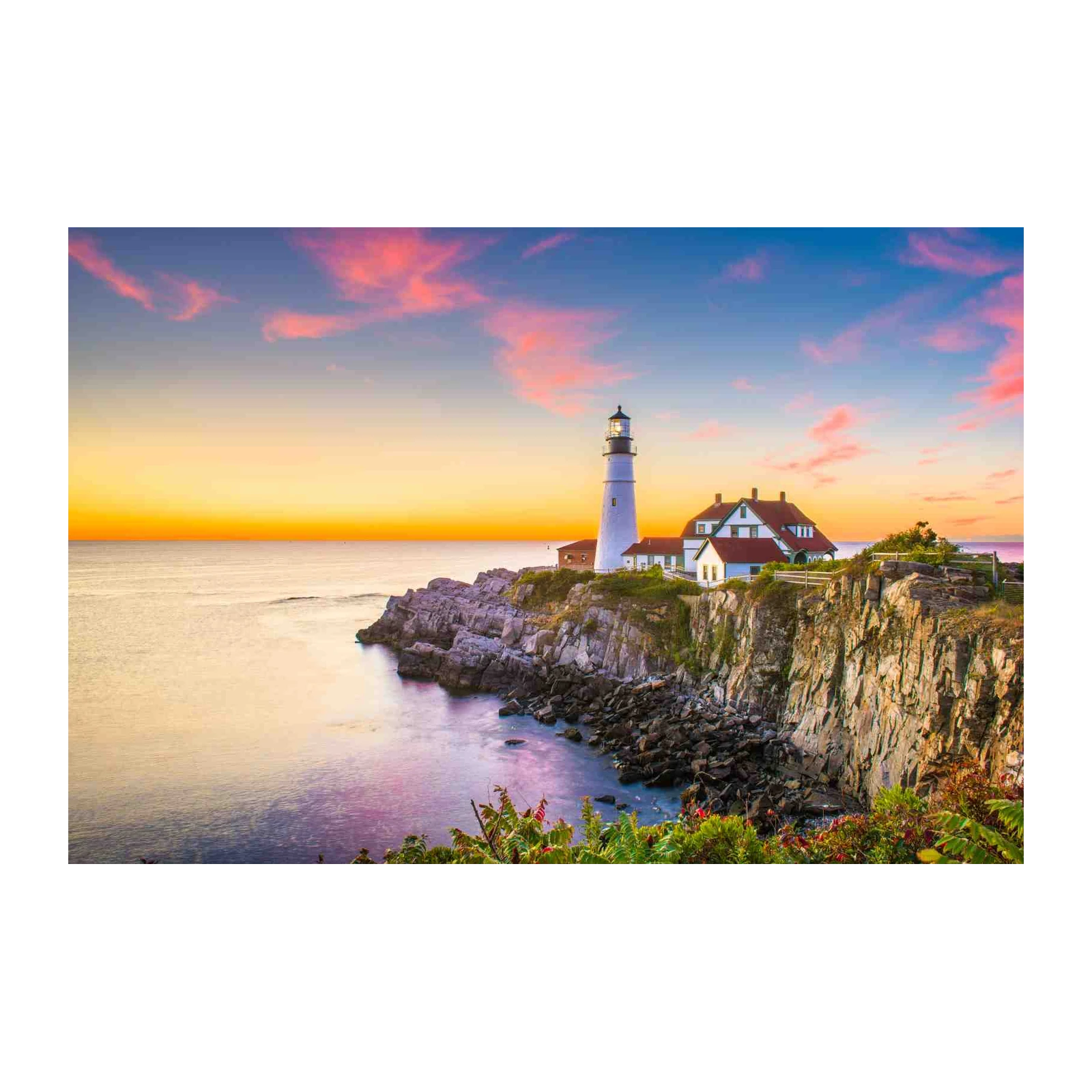 Coastal Serenity Lighthouse at Sunset Wall Art
