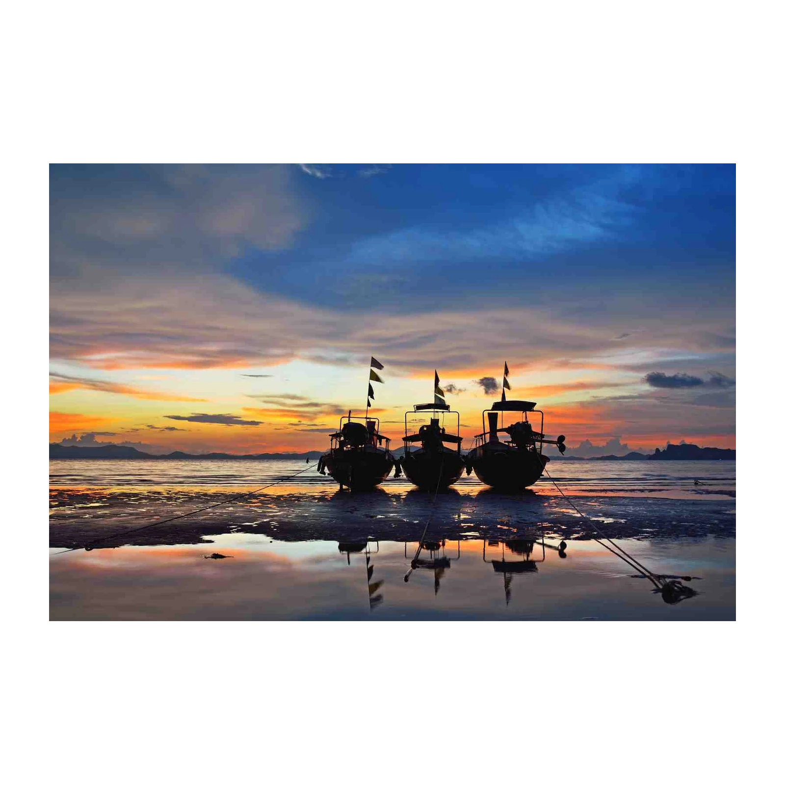 Serene Sunset Longtail Boats Wall Art
