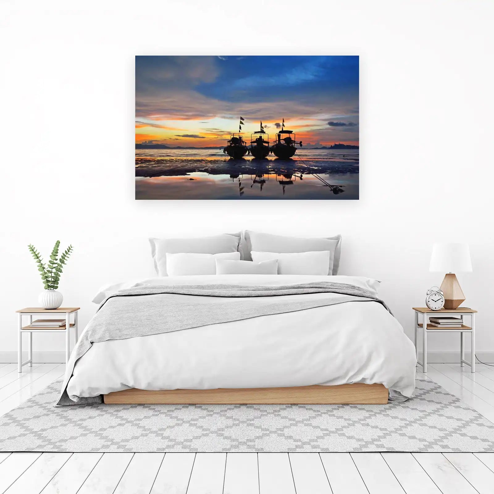 Serene Sunset Longtail Boats Wall Art