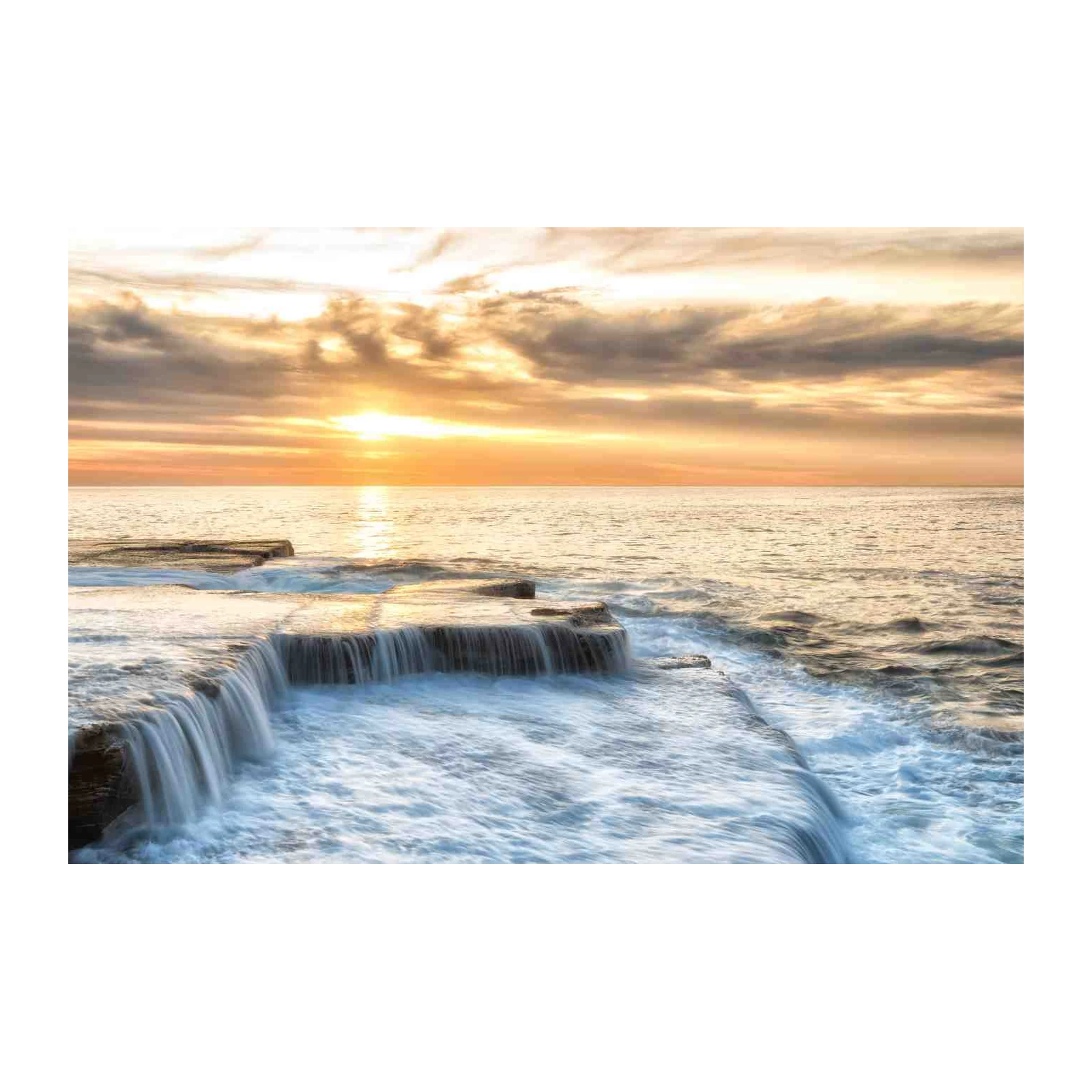 Ocean Sunset Waterfall Serenity Wall Art