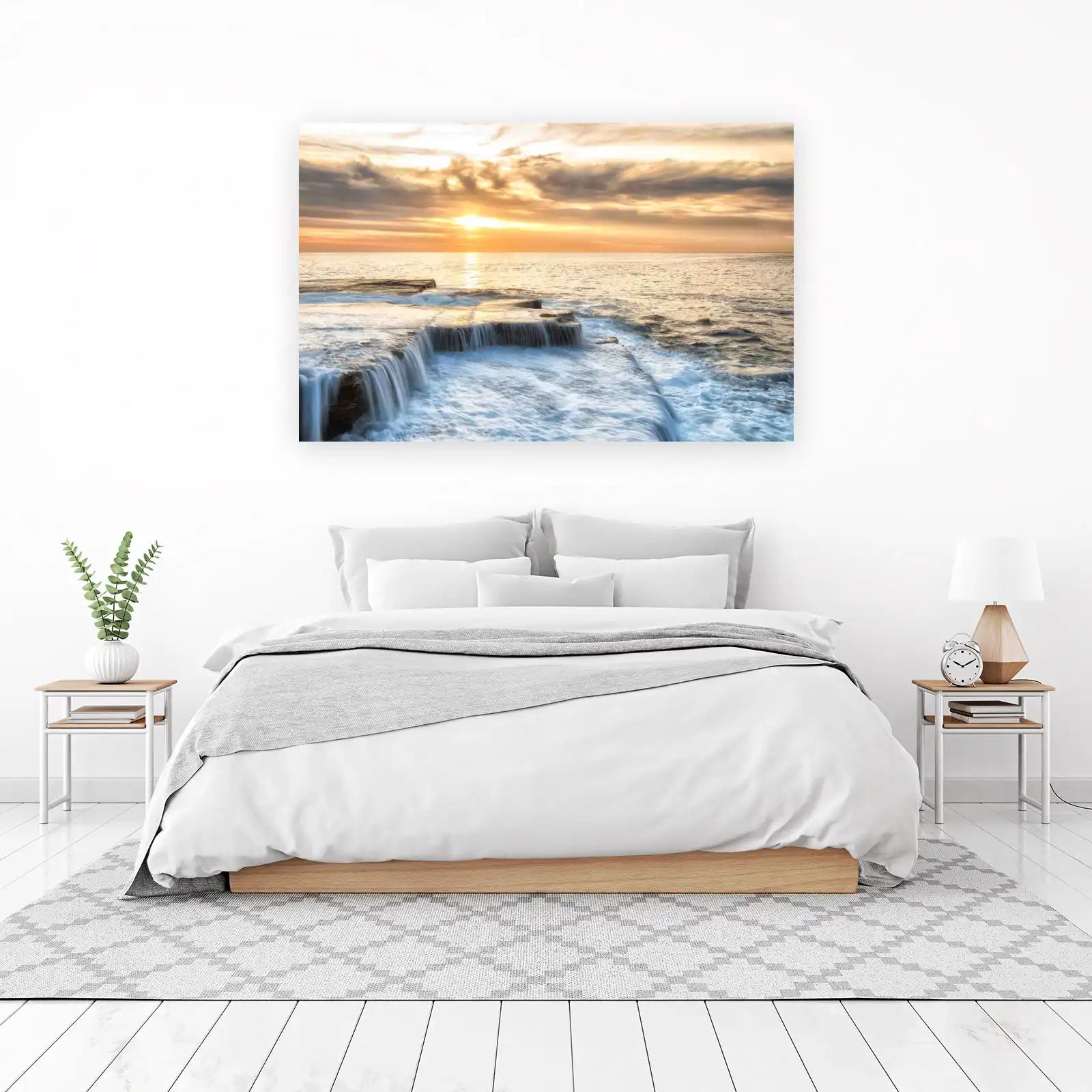 Ocean Sunset Waterfall Serenity Wall Art