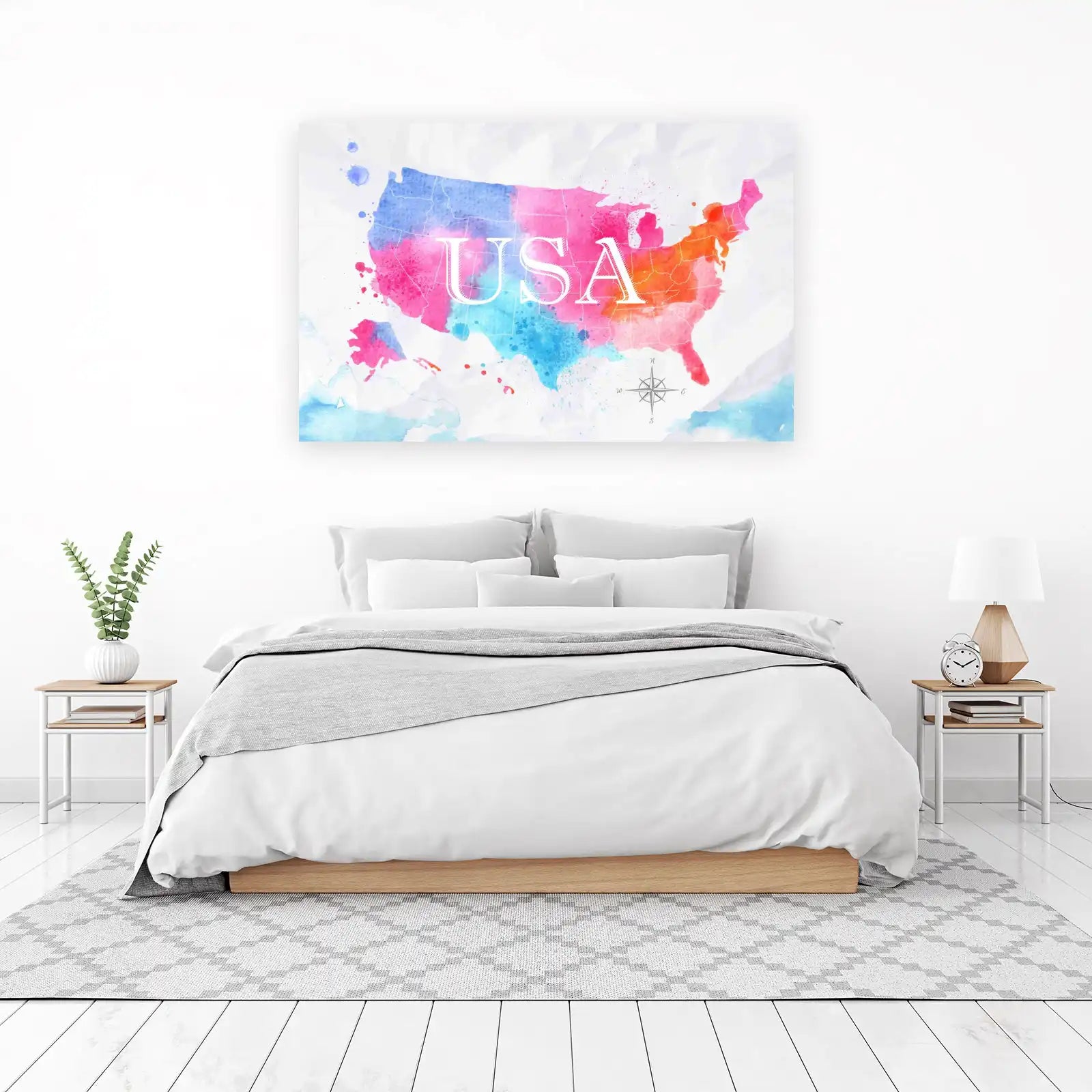 Vibrant Watercolor USA Map Wall Art