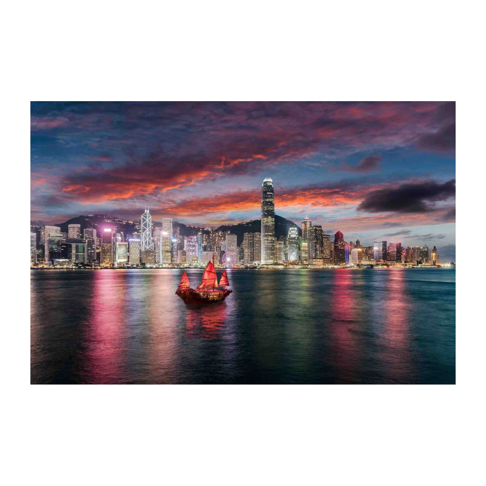 Hong Kong Skyline Junk Boat Wall Art