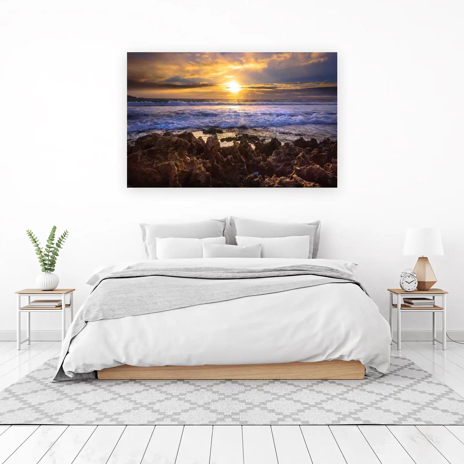 Dramatic Sunset Ocean Rocks Wall Art
