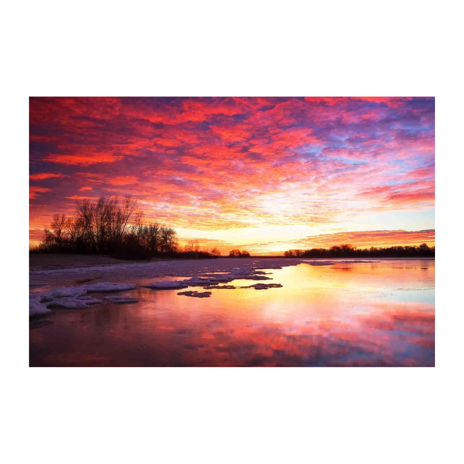 Vibrant Sunrise Over Icy River Wall Art