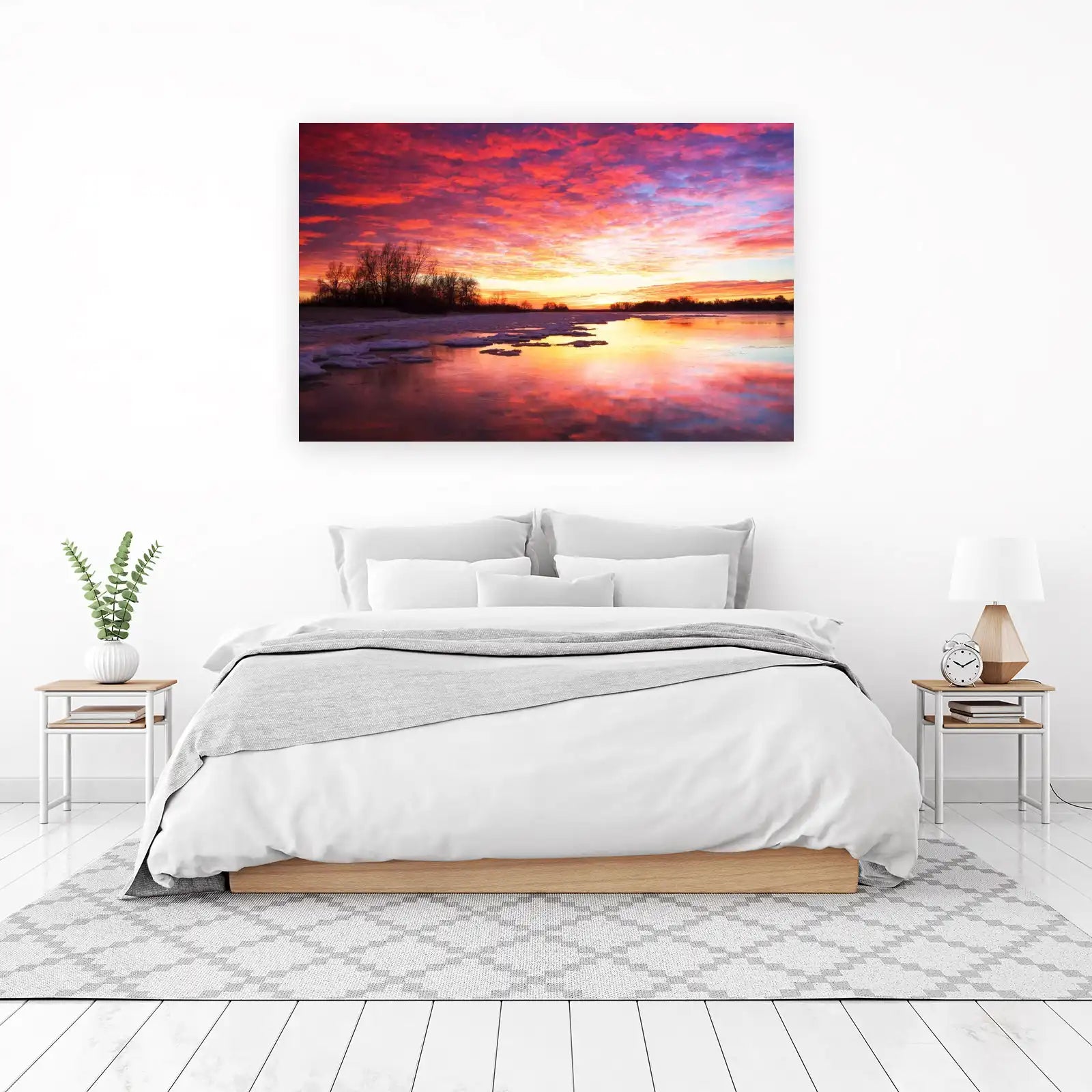 Vibrant Sunrise Over Icy River Wall Art