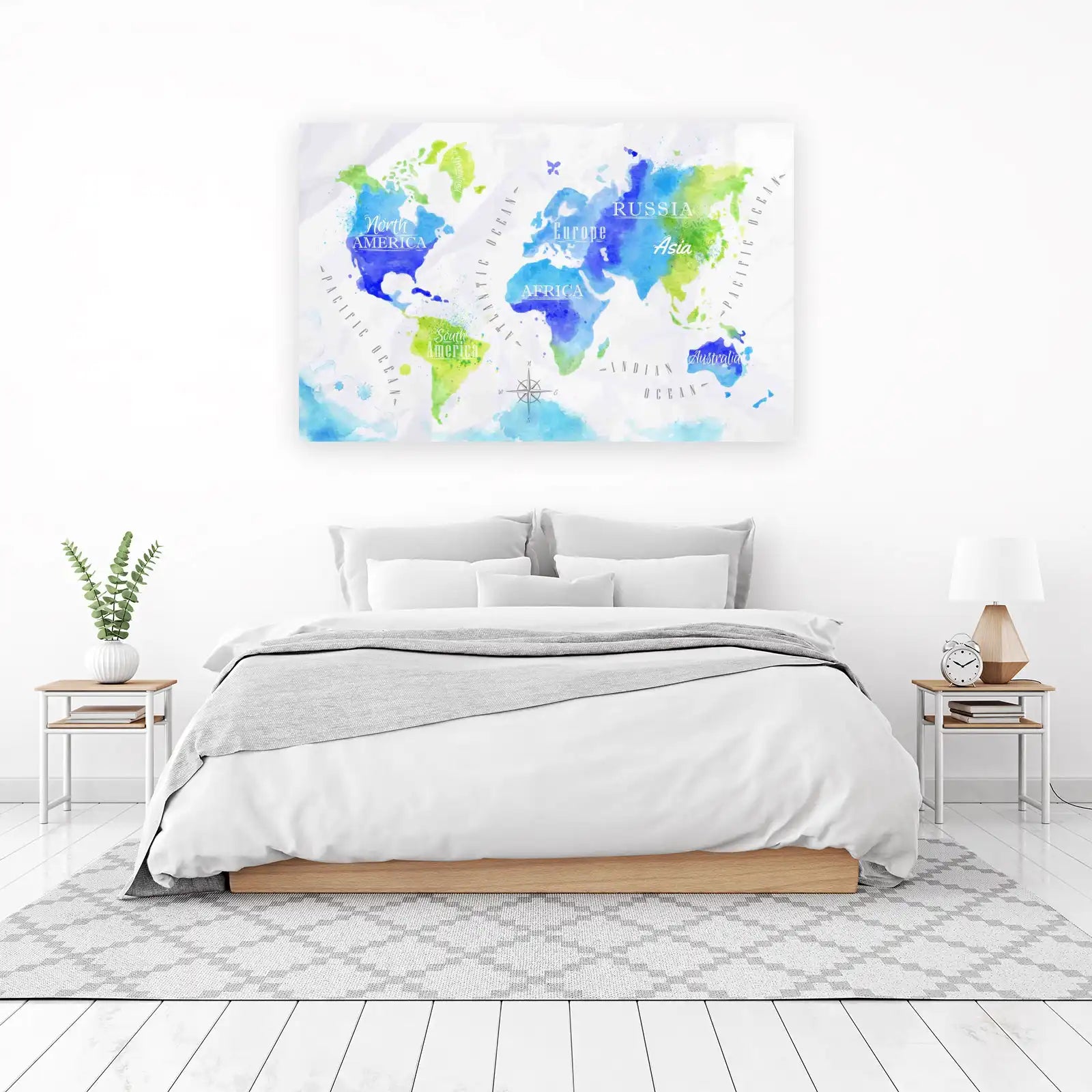 Watercolor World Map Wall Art for Modern Homes
