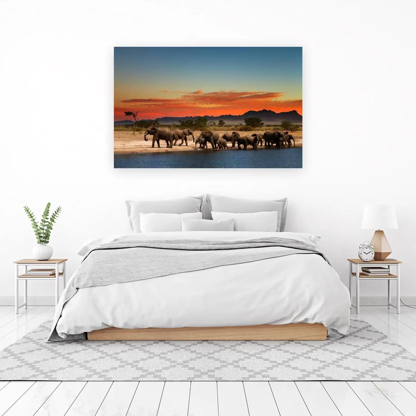 Majestic Elephant Herd Sunset Wall Art