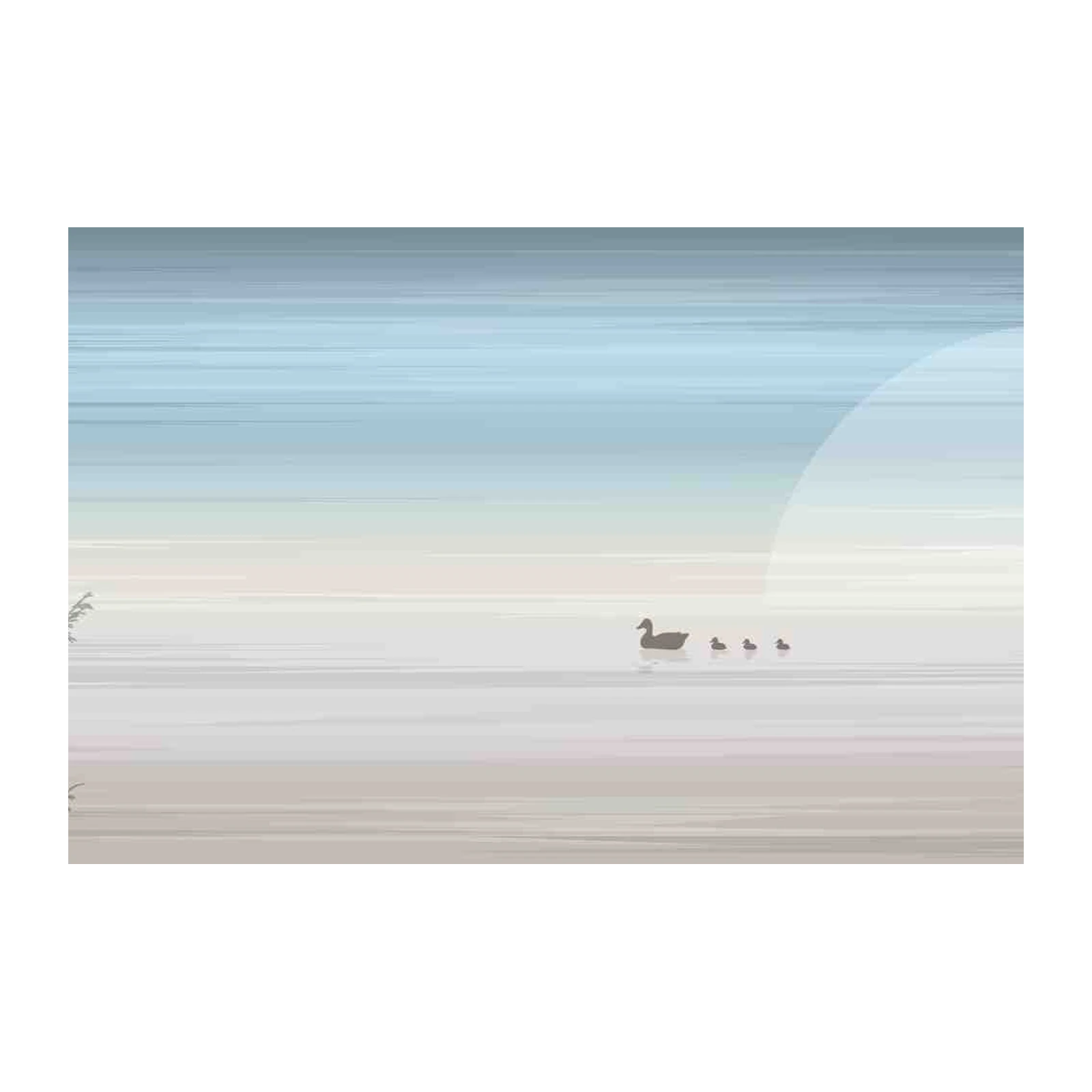 Serene Duck Family Lake Landscape Wall Art