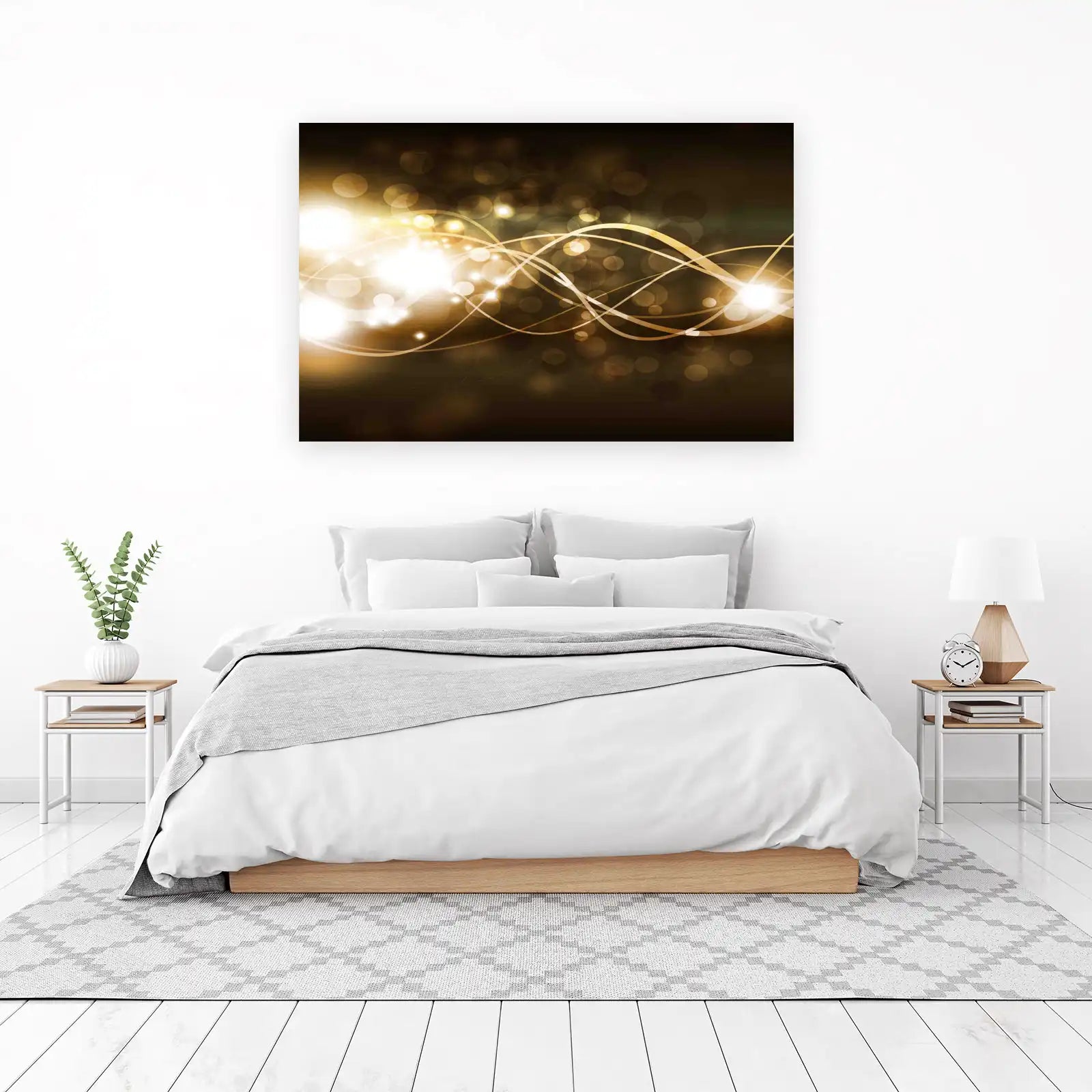 Golden Bokeh Swirls Abstract Wall Art