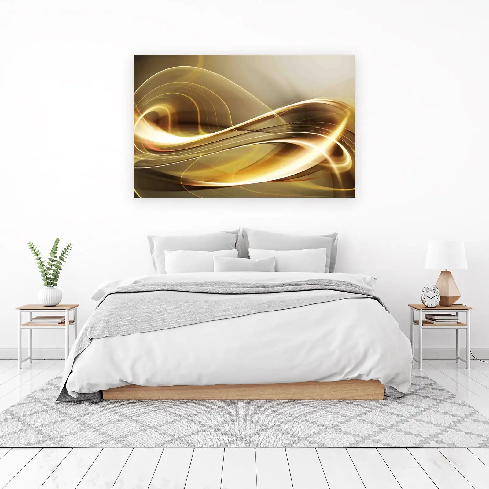 Golden Flow Abstract Waves Wall Art