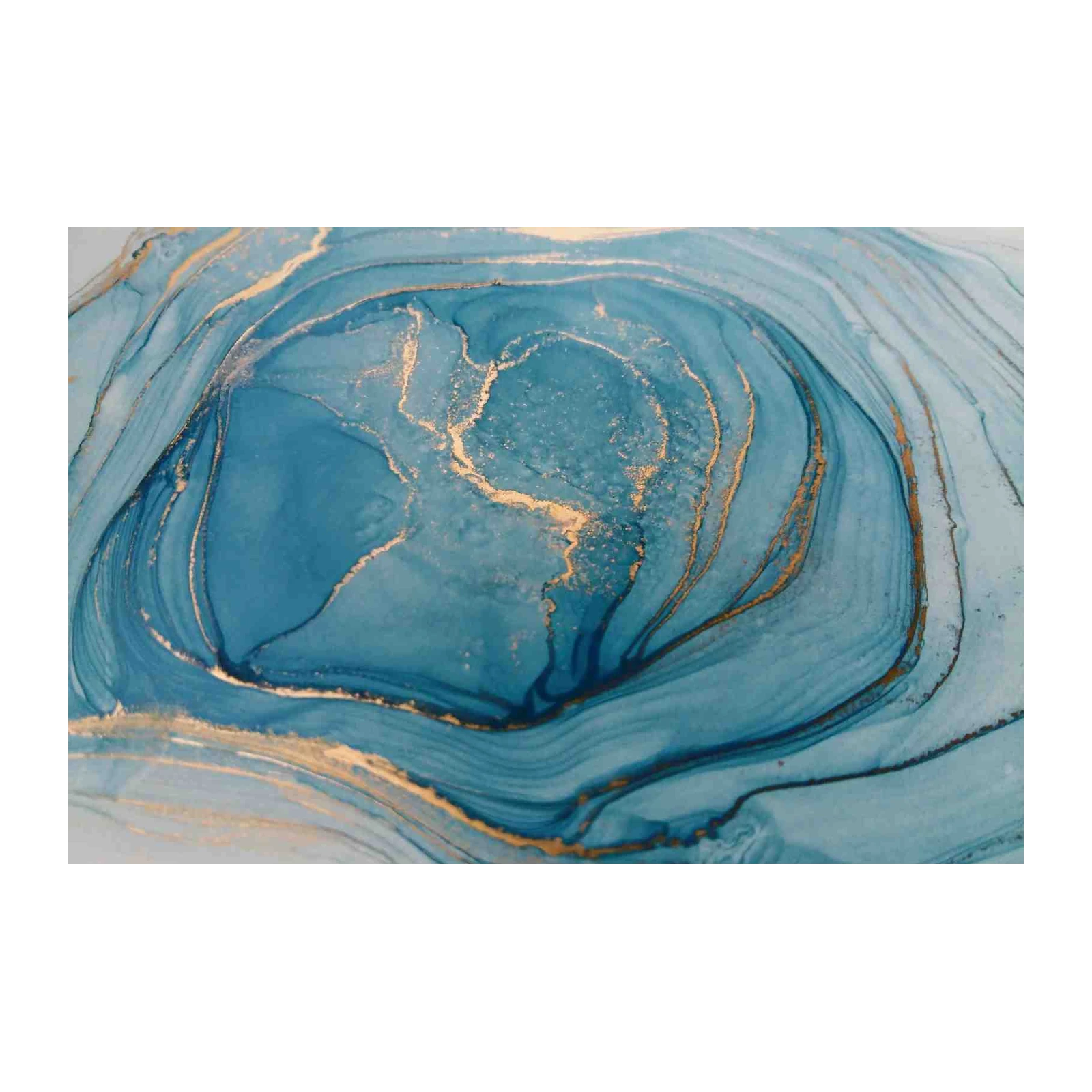 Oceanic Swirls Gold Abstract Blue Wall Art