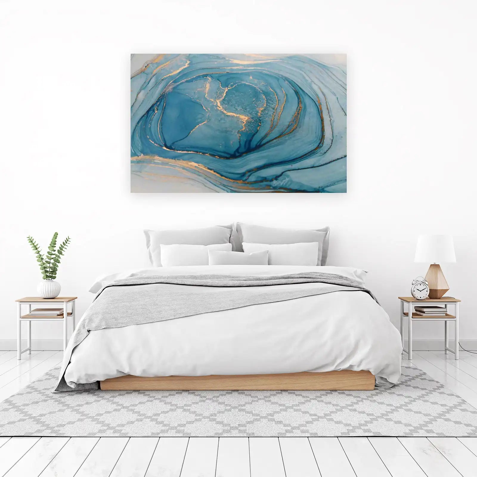 Oceanic Swirls Gold Abstract Blue Wall Art