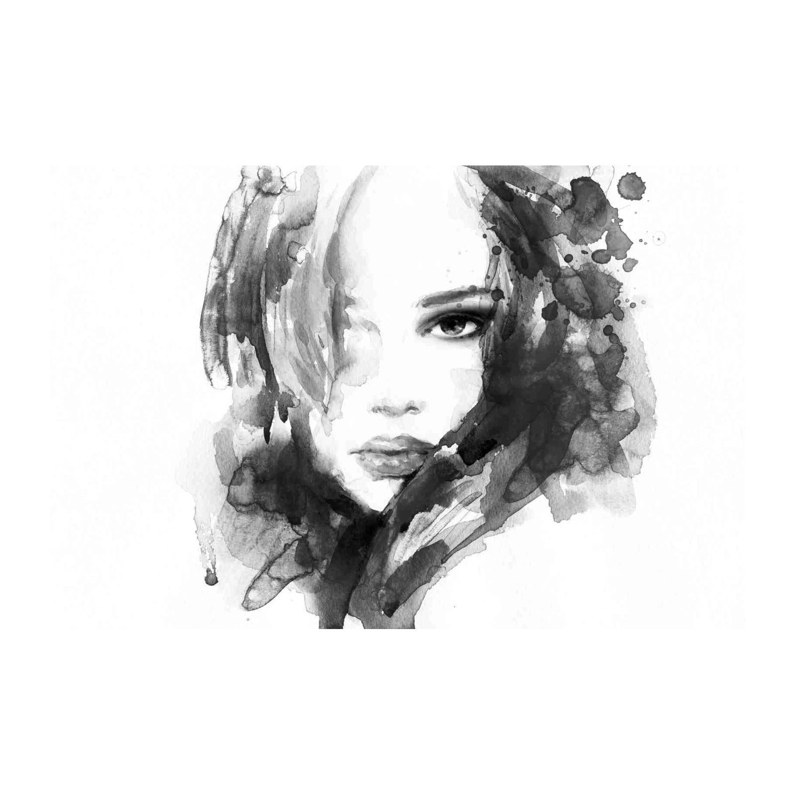 Monochromatic Portrait Woman Watercolor Wall Art