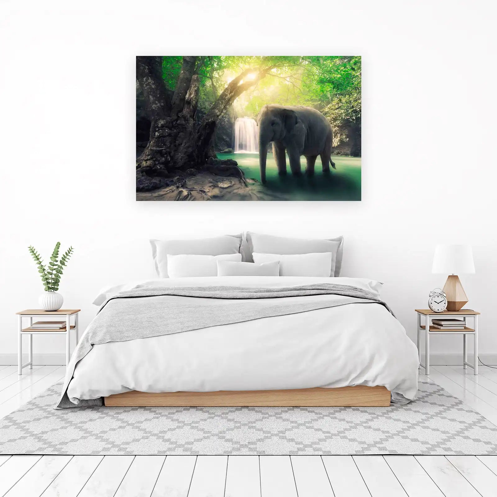 Serene Elephant Waterfall Nature Wall Art