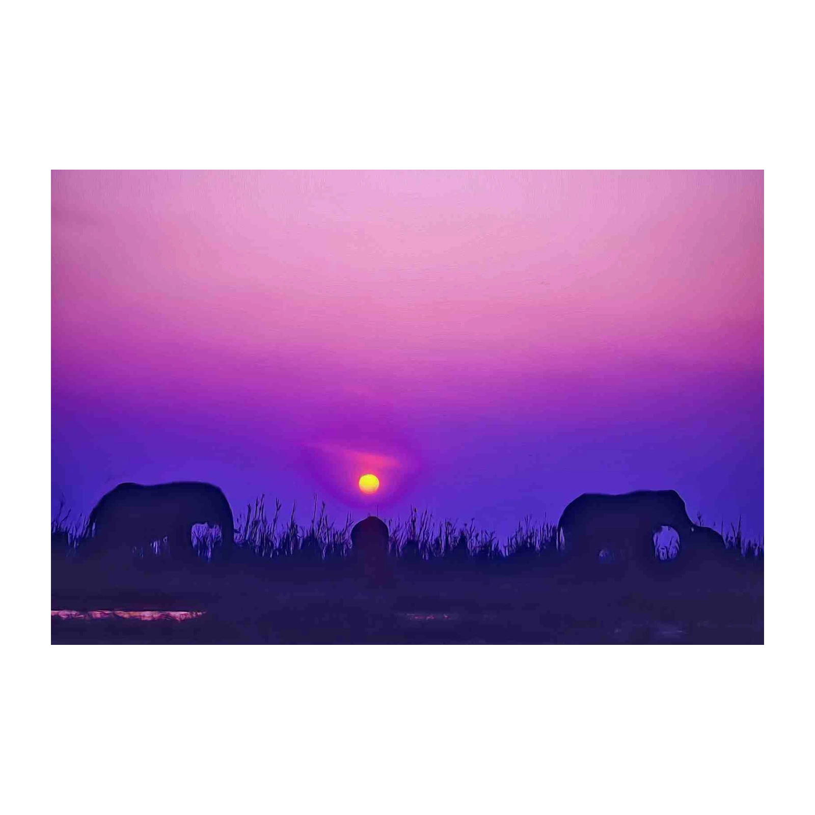 African Sunset Elephants Serene Wall Art