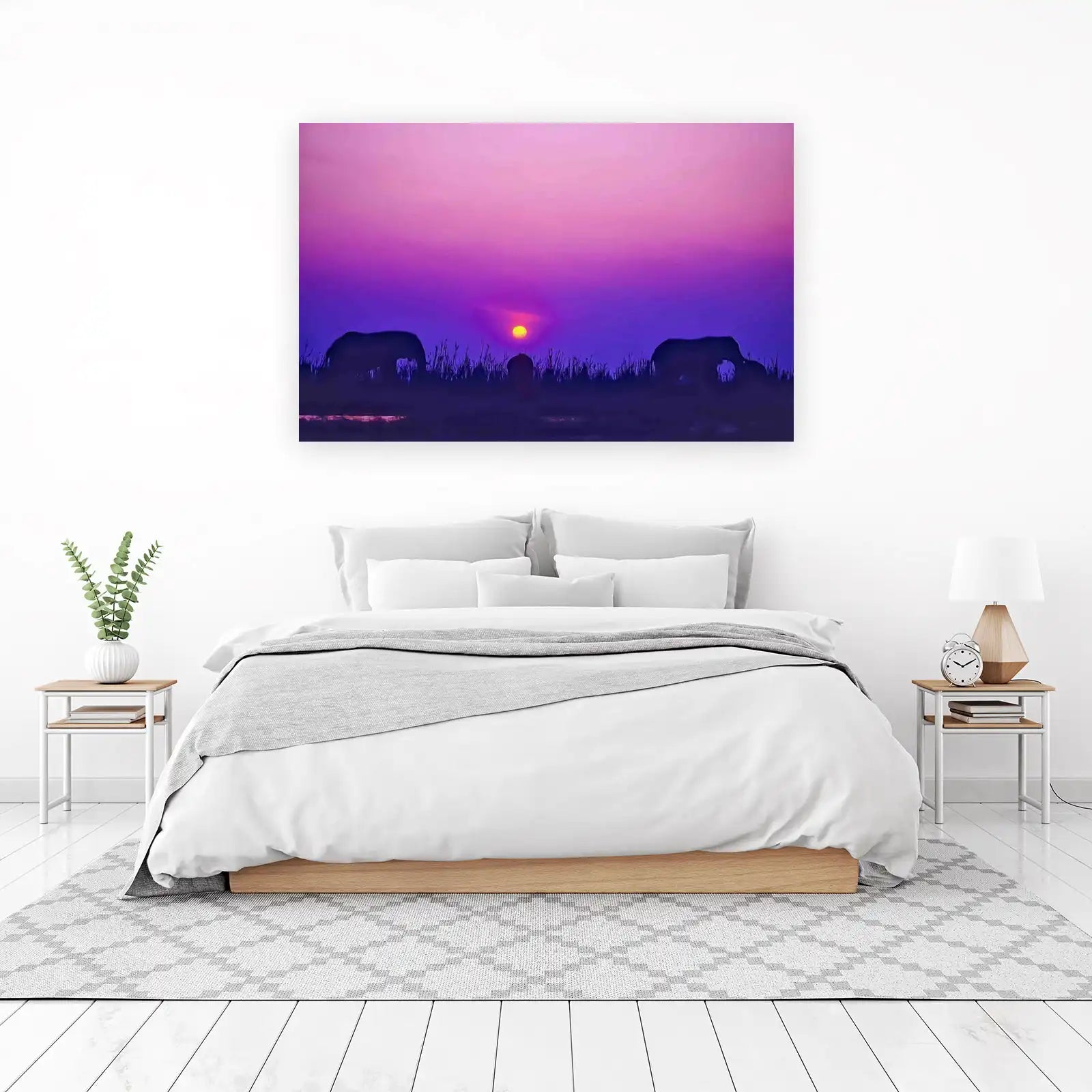 African Sunset Elephants Serene Wall Art