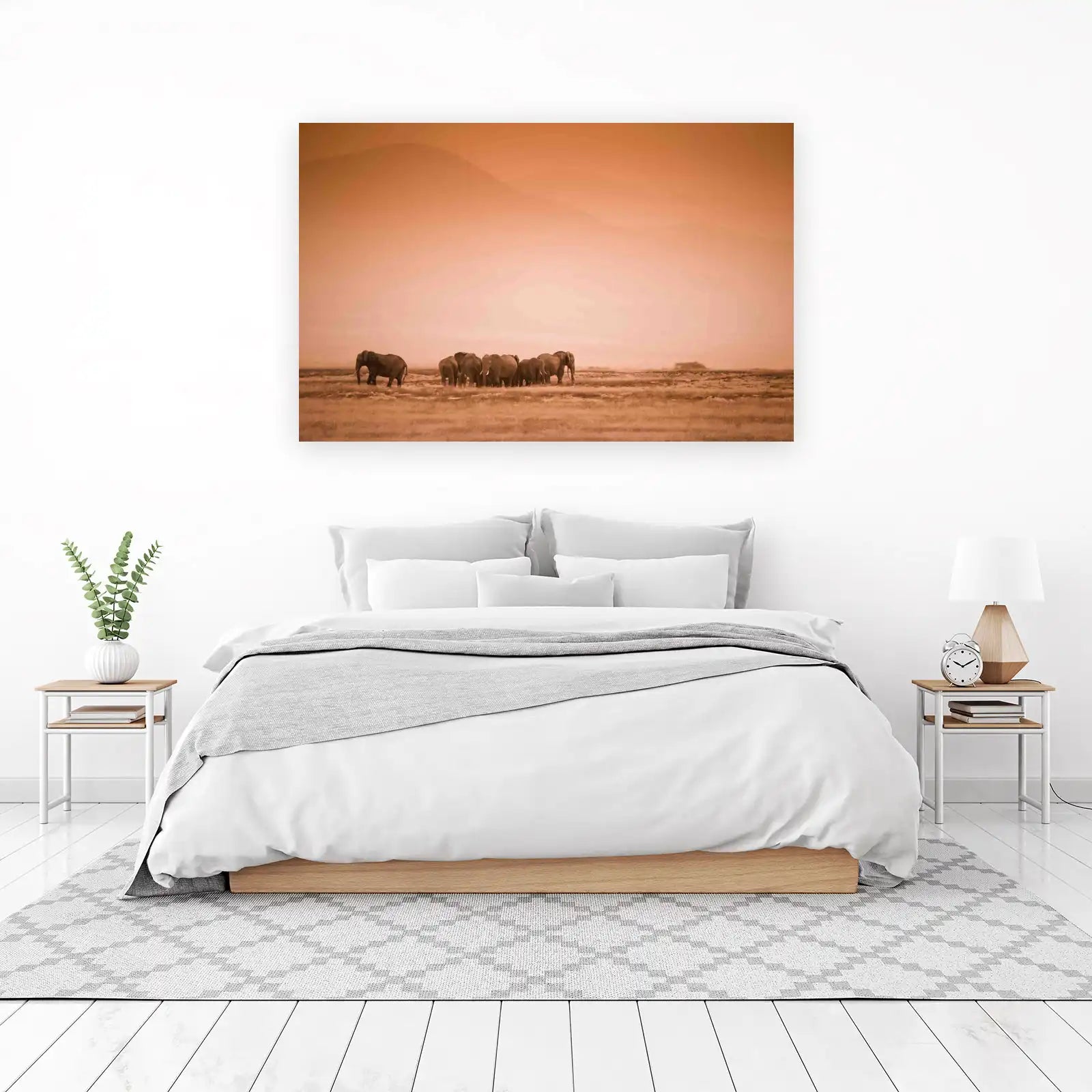 Serene Elephant Herd Savannah Sunset Wall Art