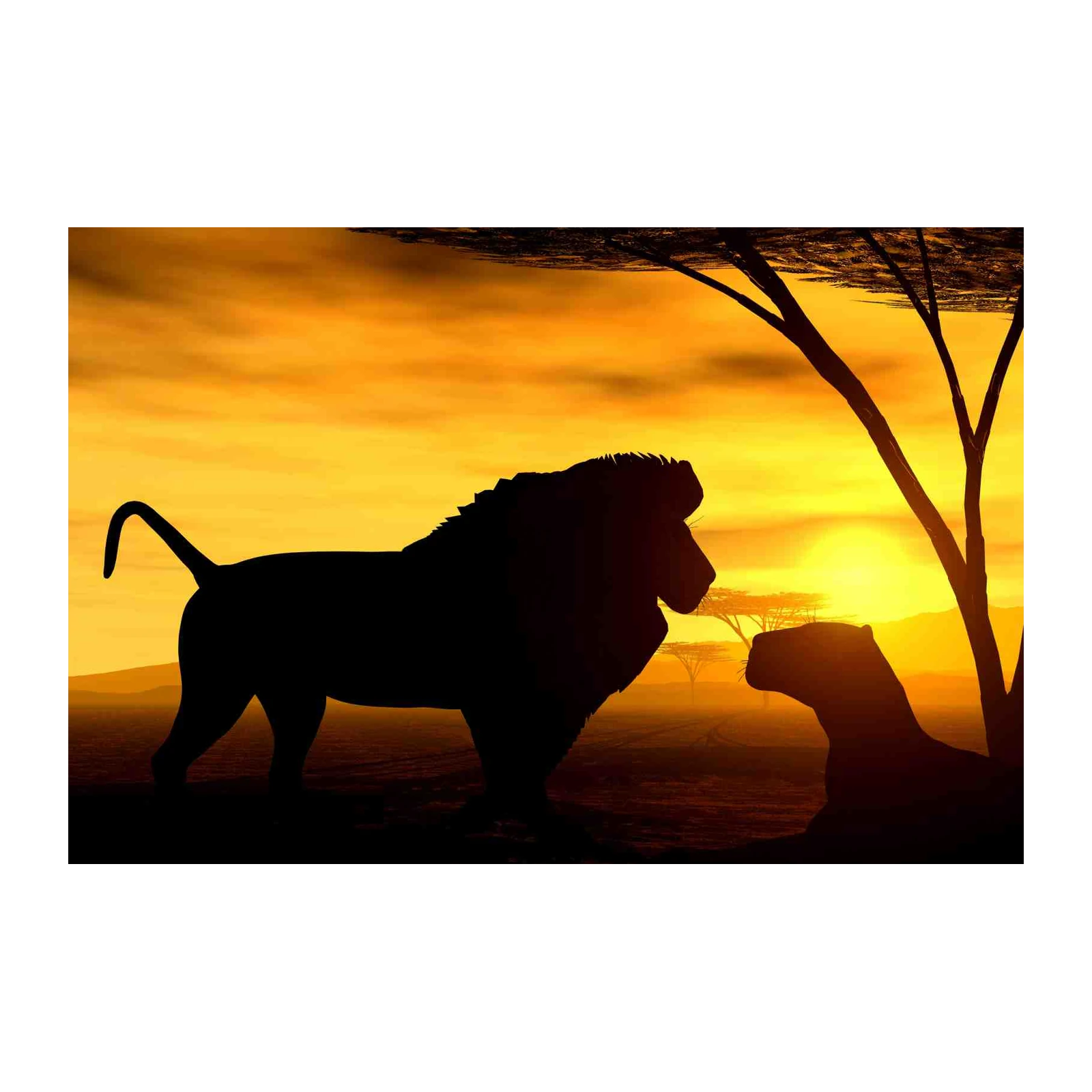 Majestic Lion & Lioness Sunset Silhouette Wall Art